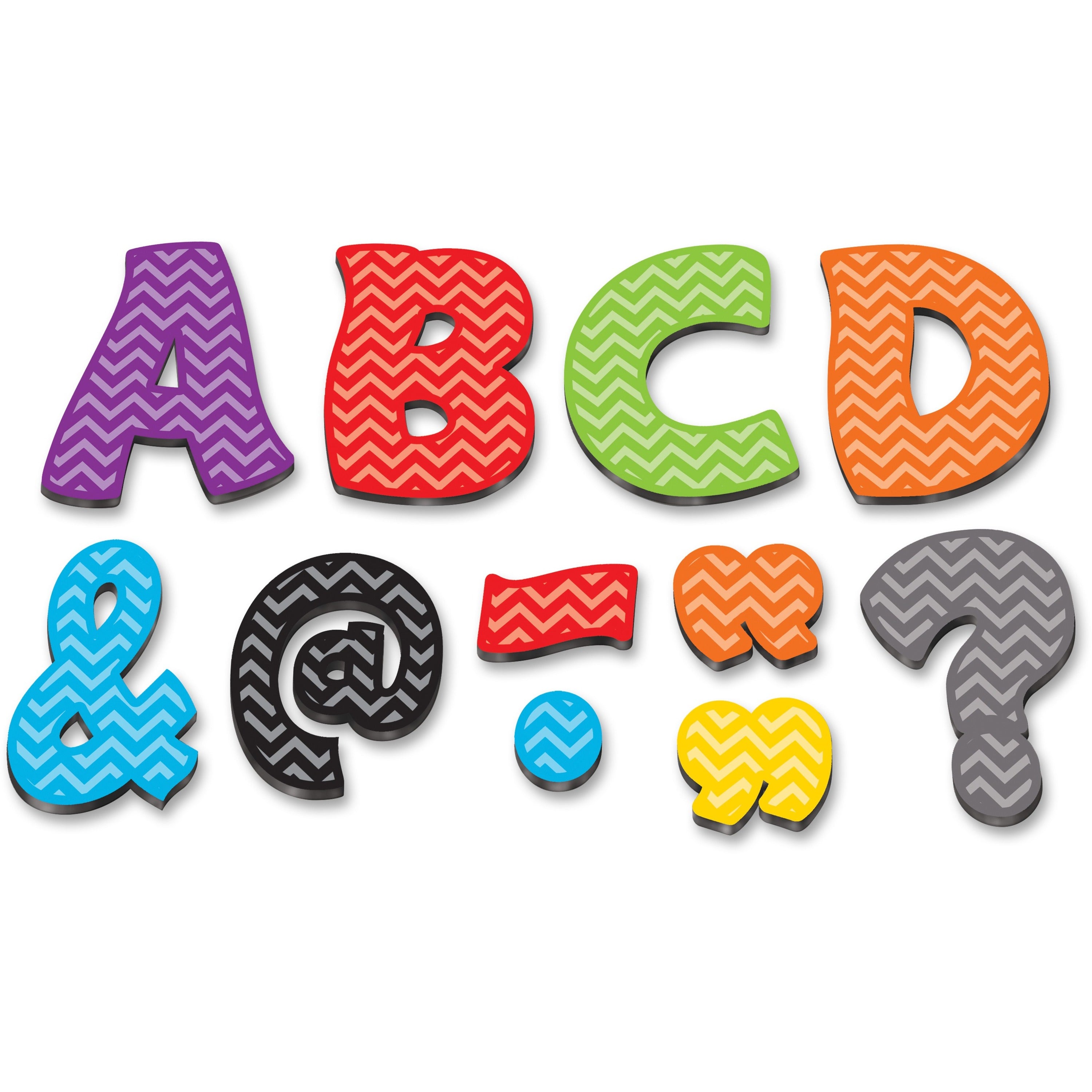 Teacher Created Resources Chevron 3" Magnetic Letters - Learning Theme/Subject - 67 x Letter Shape - Magnetic - Chevron - Durable, Damage Resistant - 0.10" Height x 3" Width x 3" Depth - Multicolor - 67 / Pack -