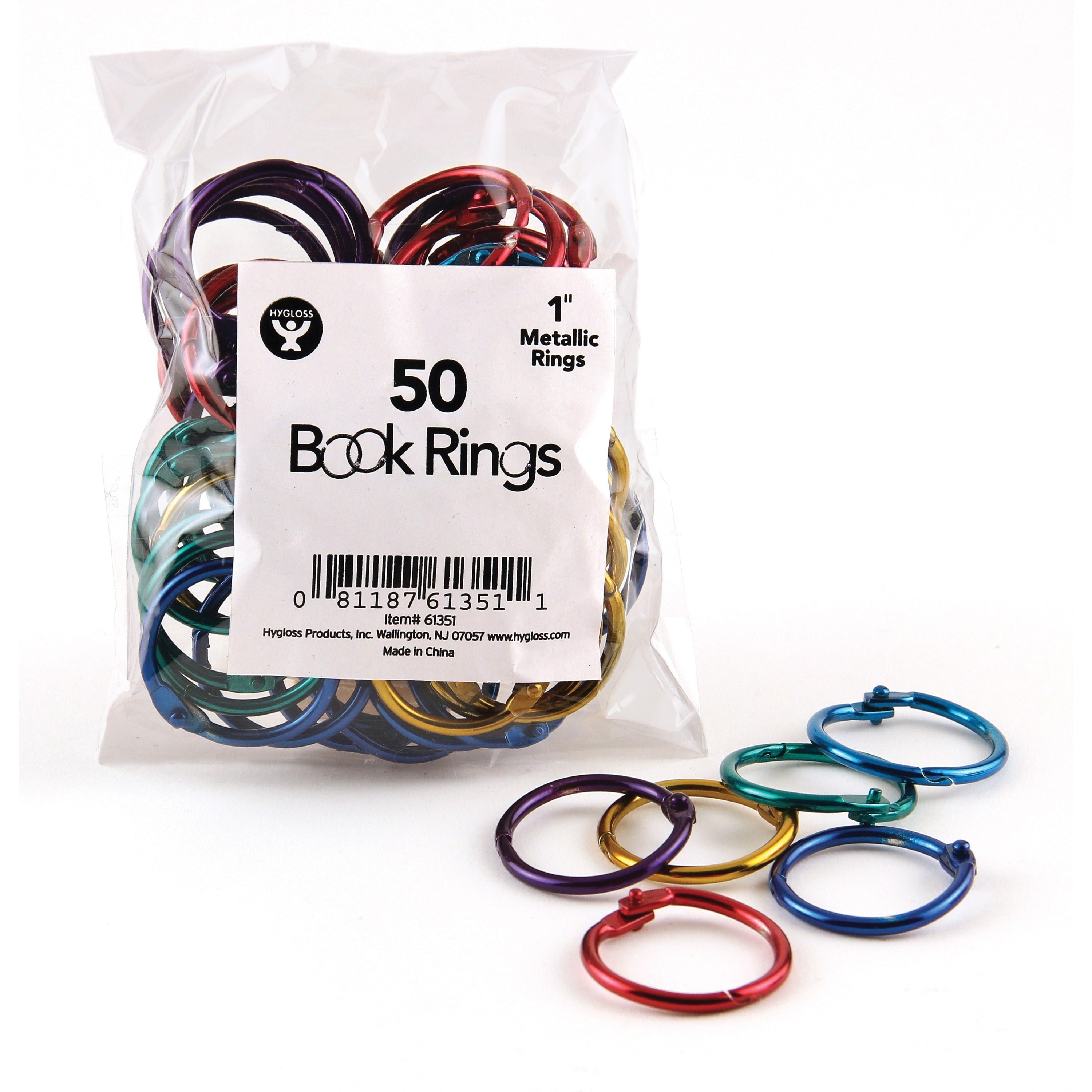 Hygloss Book Rings - 1" Maximum Capacity - Assorted - Steel, Metal - 50 / Pack -