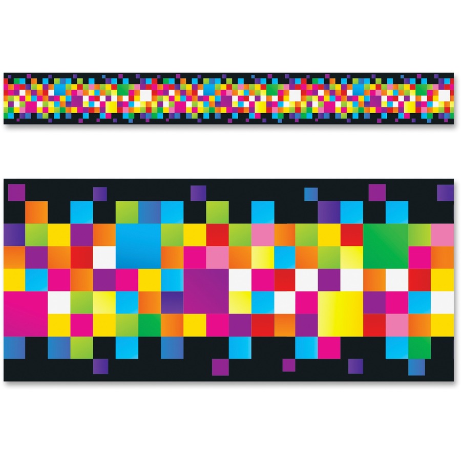 Trend Pixels Bolder Borders - Pixels - Precut, Durable, Reusable - 2.75" Height x 429" Width - Multicolor - 1 / Pack -