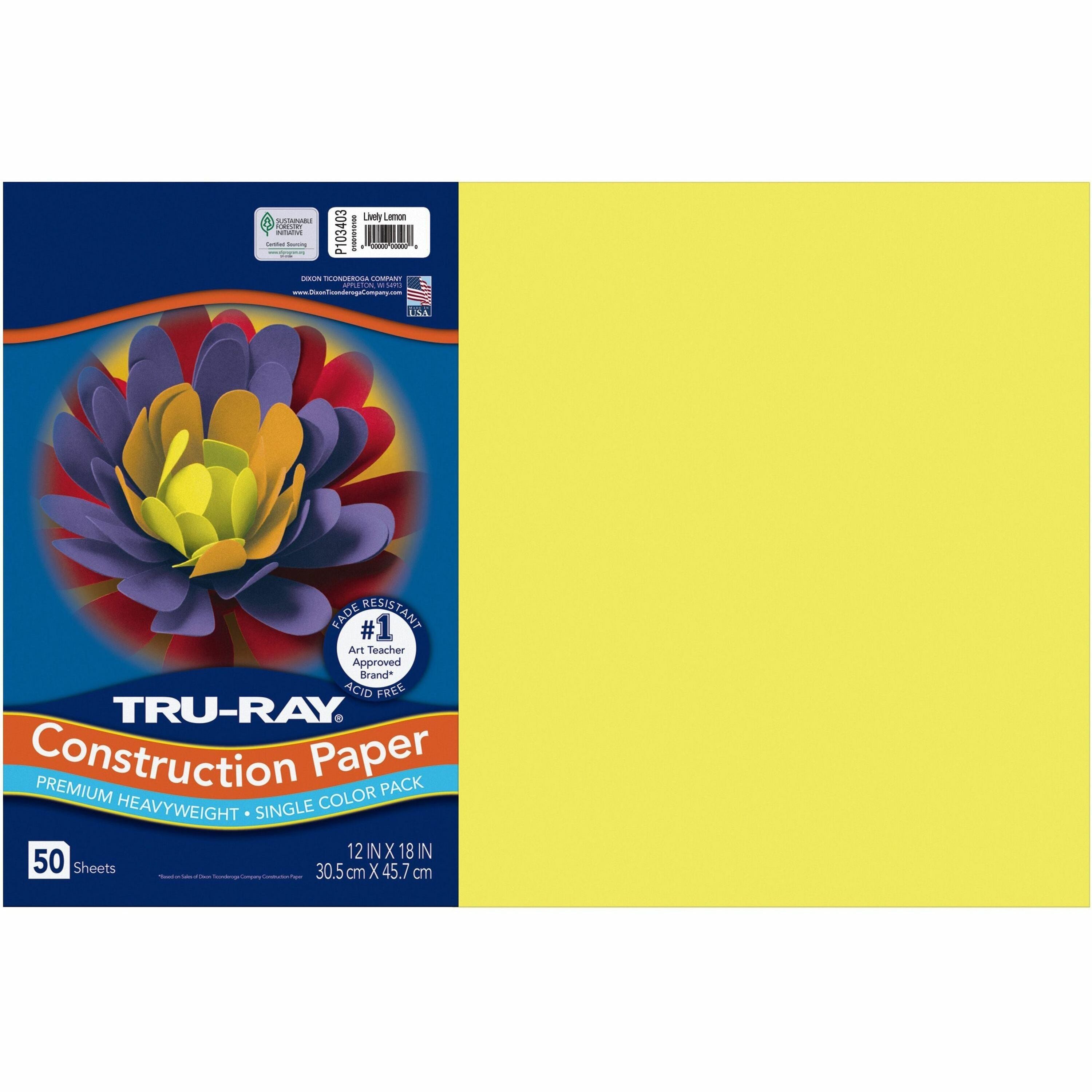 Tru-Ray Construction Paper - Art Project - 18"Width x 12"Length - 50 / Pack - Lively Lemon - Sulphite - 1