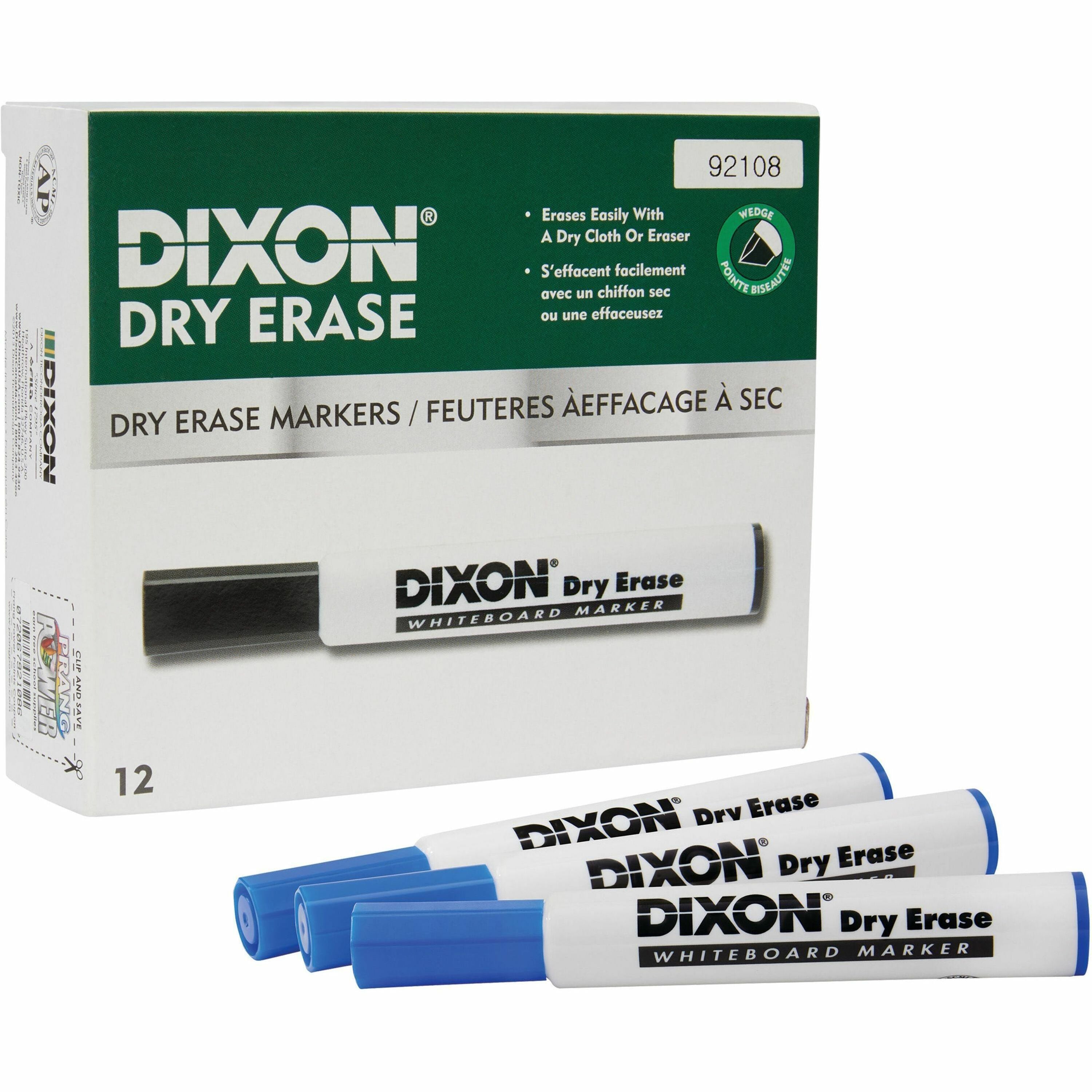 Ticonderoga Dry Erase Markers - Broad, Fine Marker Point - Chisel Marker Point Style - Blue - 1 Dozen -