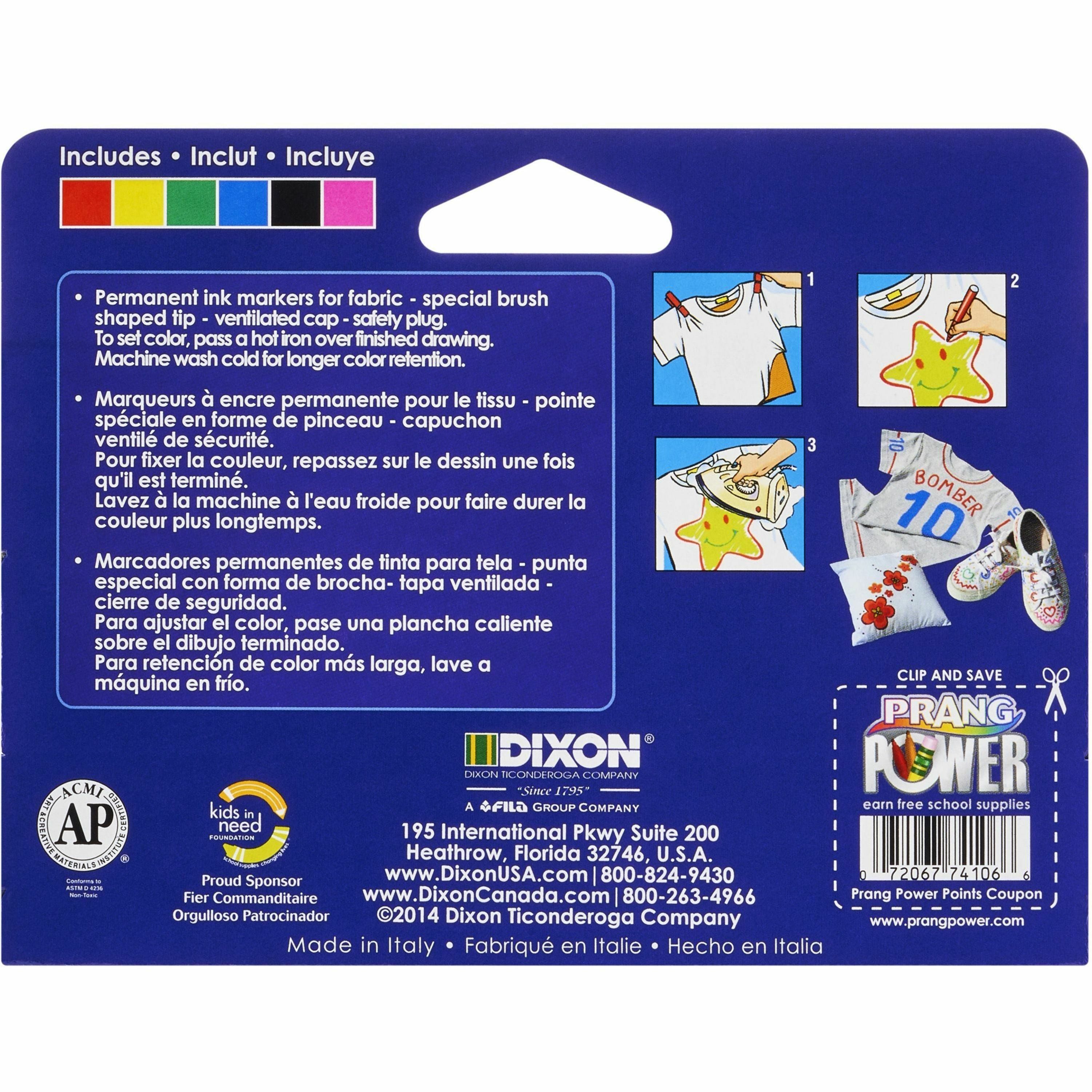 Prang Decor Fabric Markers - Brush Marker Point Style - Assorted - 6 / Set -
