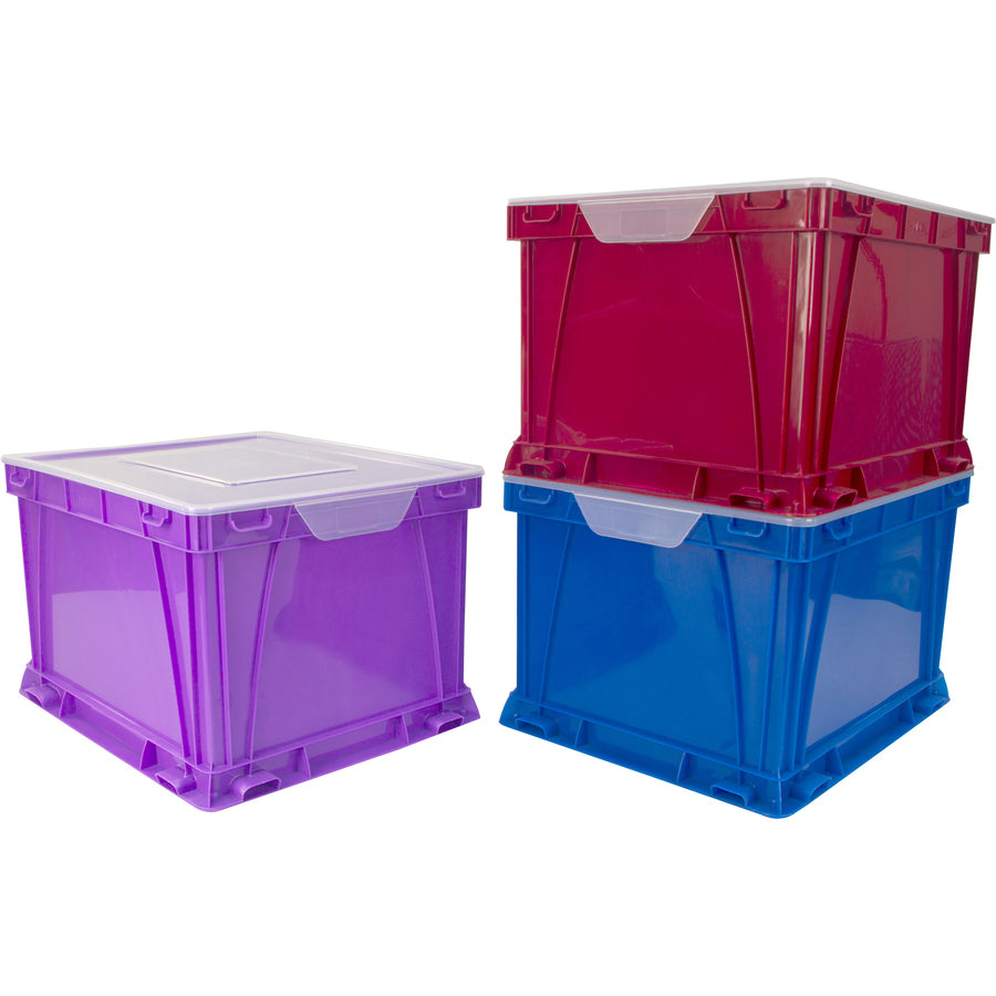 Storex 3 Piece Cube Storage Bins - External Dimensions: 14.3" Width x 17.3" Depth x 10.5" Height - Stackable - Plastic - Assorted Bright - For File - Recycled - 3 / Set -