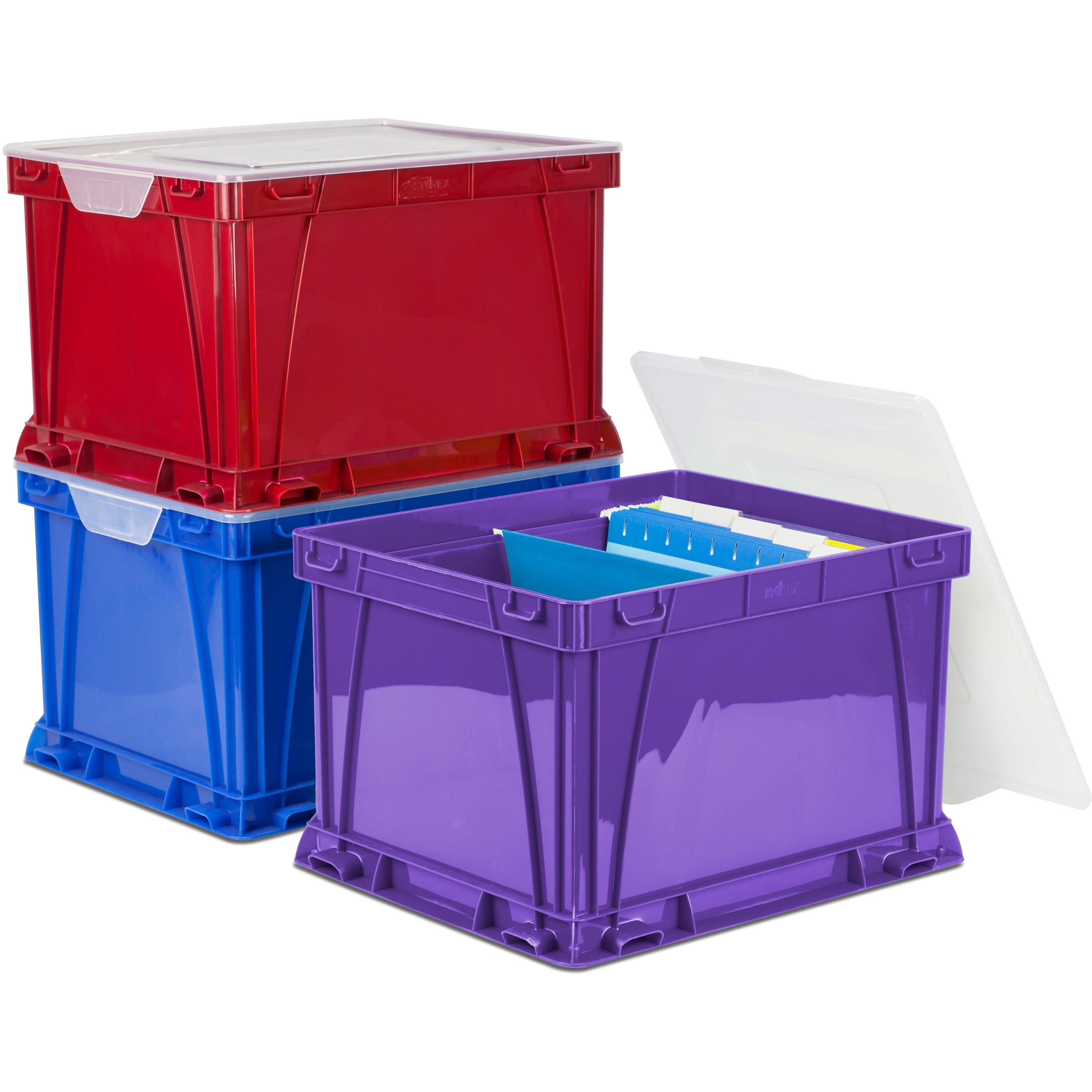 Storex 3 Piece Cube Storage Bins - External Dimensions: 14.3" Width x 17.3" Depth x 10.5" Height - Stackable - Plastic - Assorted Bright - For File - Recycled - 3 / Set -