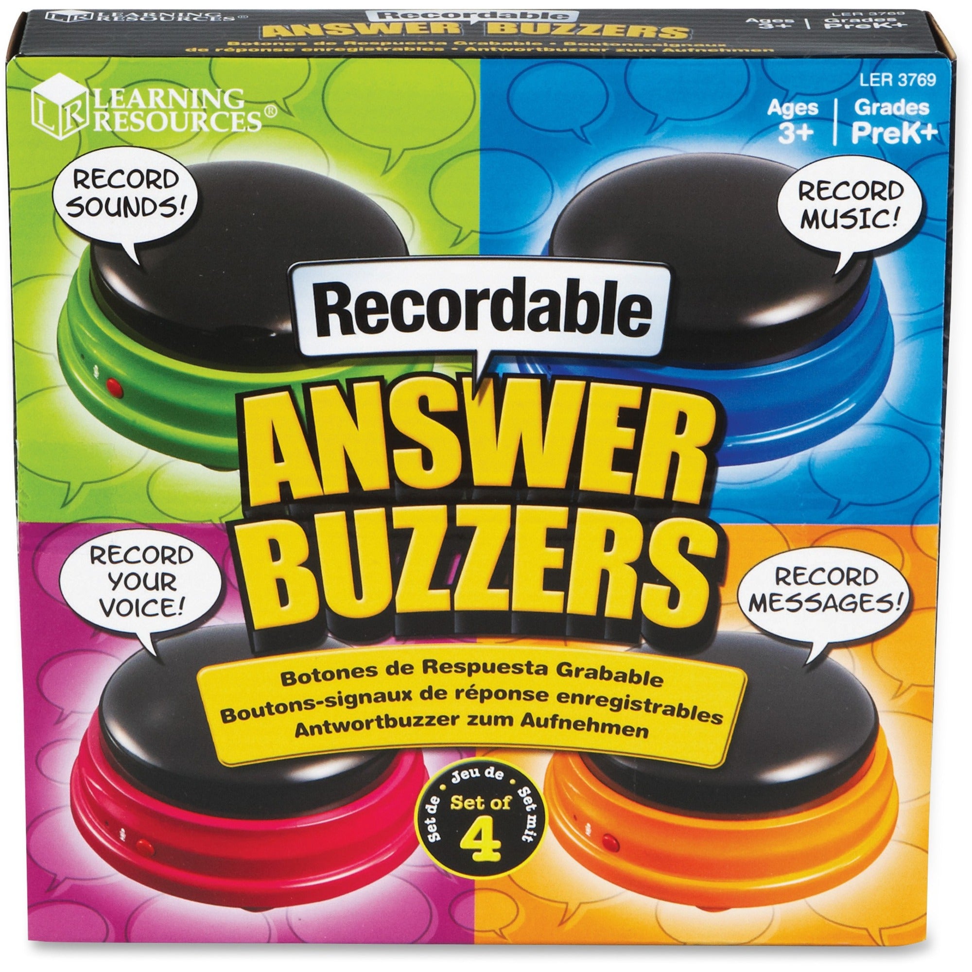 Learning Resources Recordable Answer Buzzers - Theme/Subject: Learning - Skill Learning: Sound, Game - 4 Pieces - 3+ - 4 / Pack -
