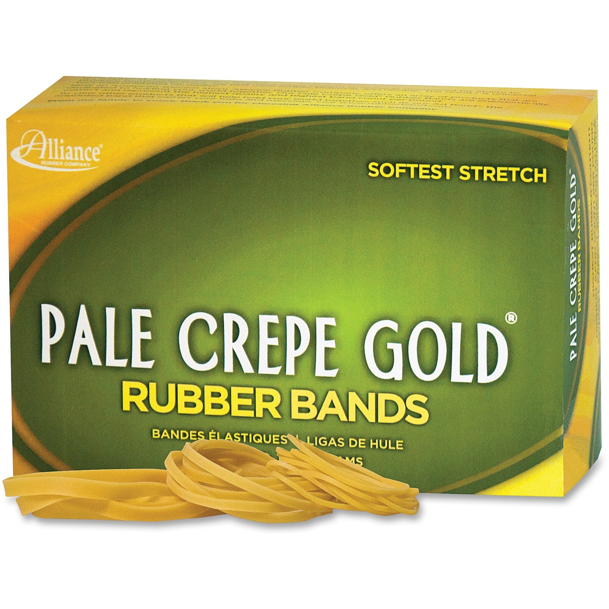 Alliance Rubber 20545 Pale Crepe Gold Rubber Bands - Size #54 - Assorted Sizes - Golden Crepe - 1 lb Box -