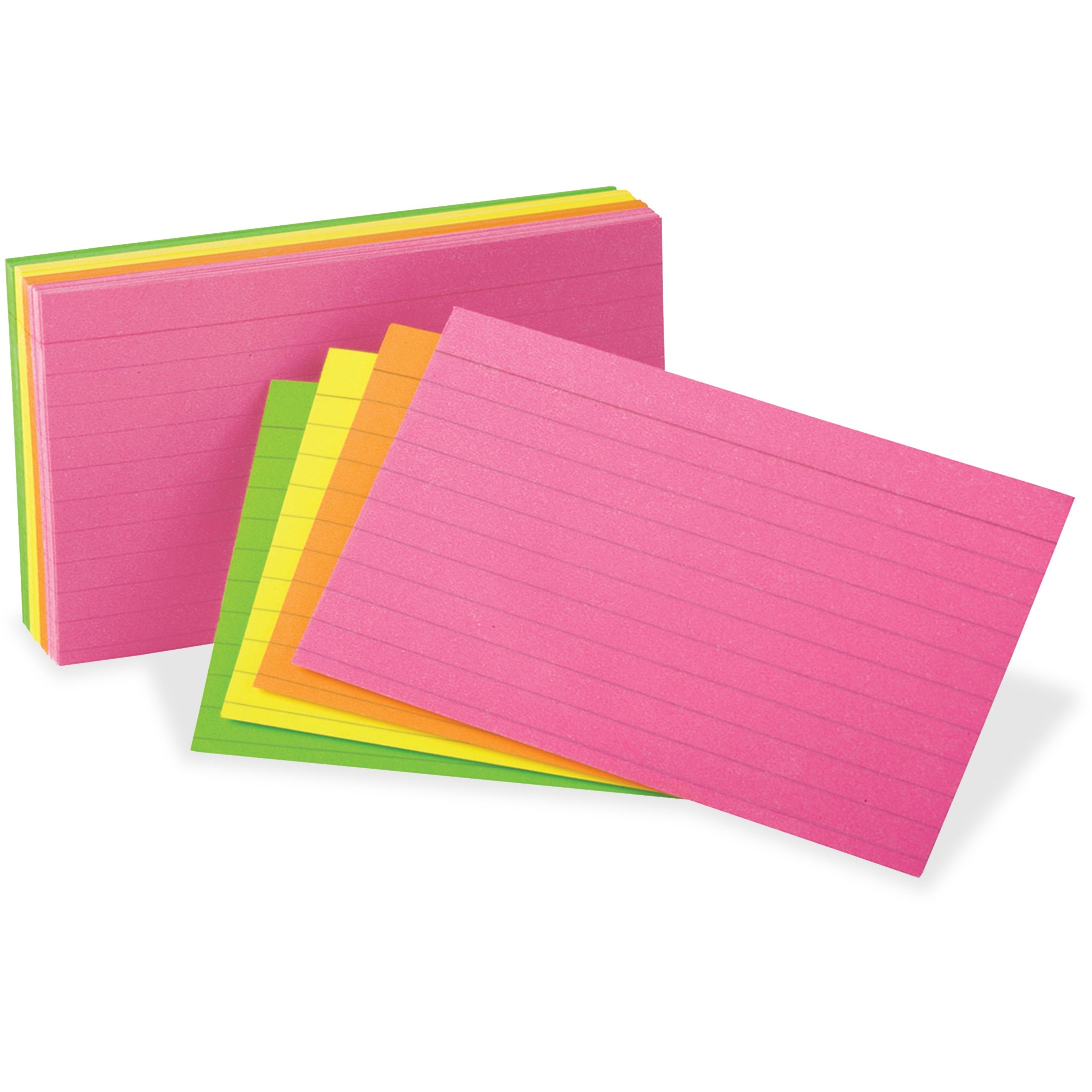 Oxford Neon Glow Ruled Index Cards - Front Ruling Surface - Ruled - 3" x 5" - Assorted Paper - Recycled - 300 / Pack -