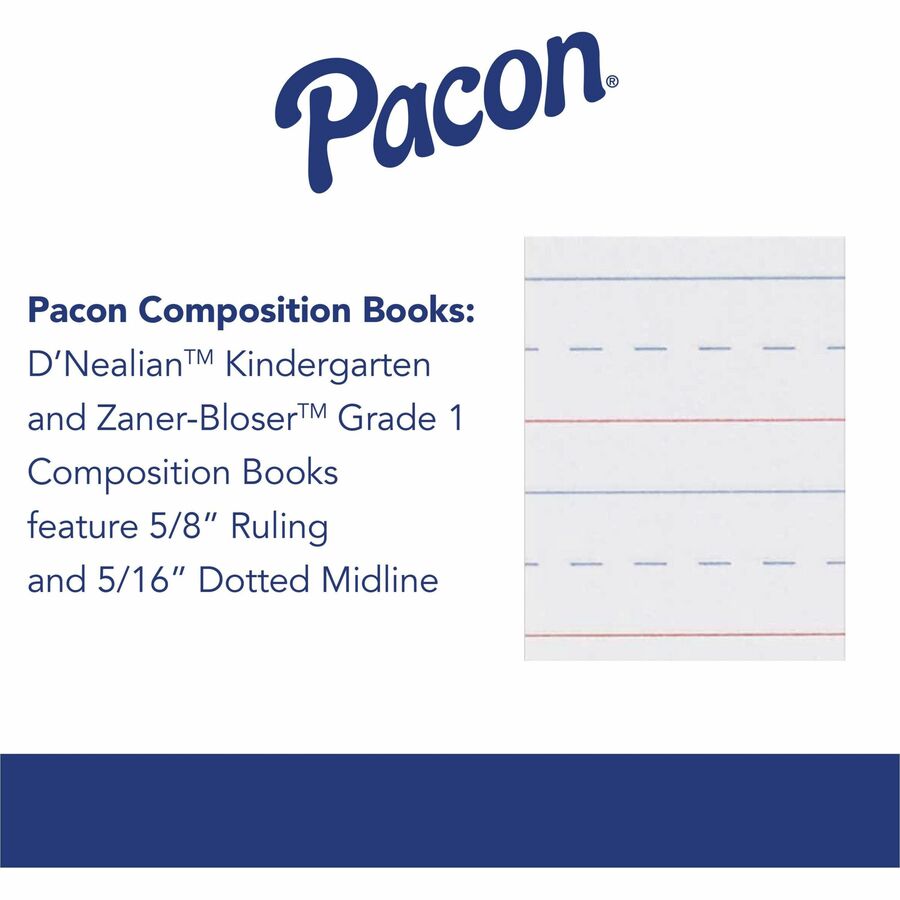 Pacon Composition Book - 100 Sheets - 200 Pages - Spiral Bound - Short Way Ruled - 0.63" Ruled - 4.50" Picture Story Space - 7 1/2" x 9 3/4" - Red Cover - Recycled - 1 Each -