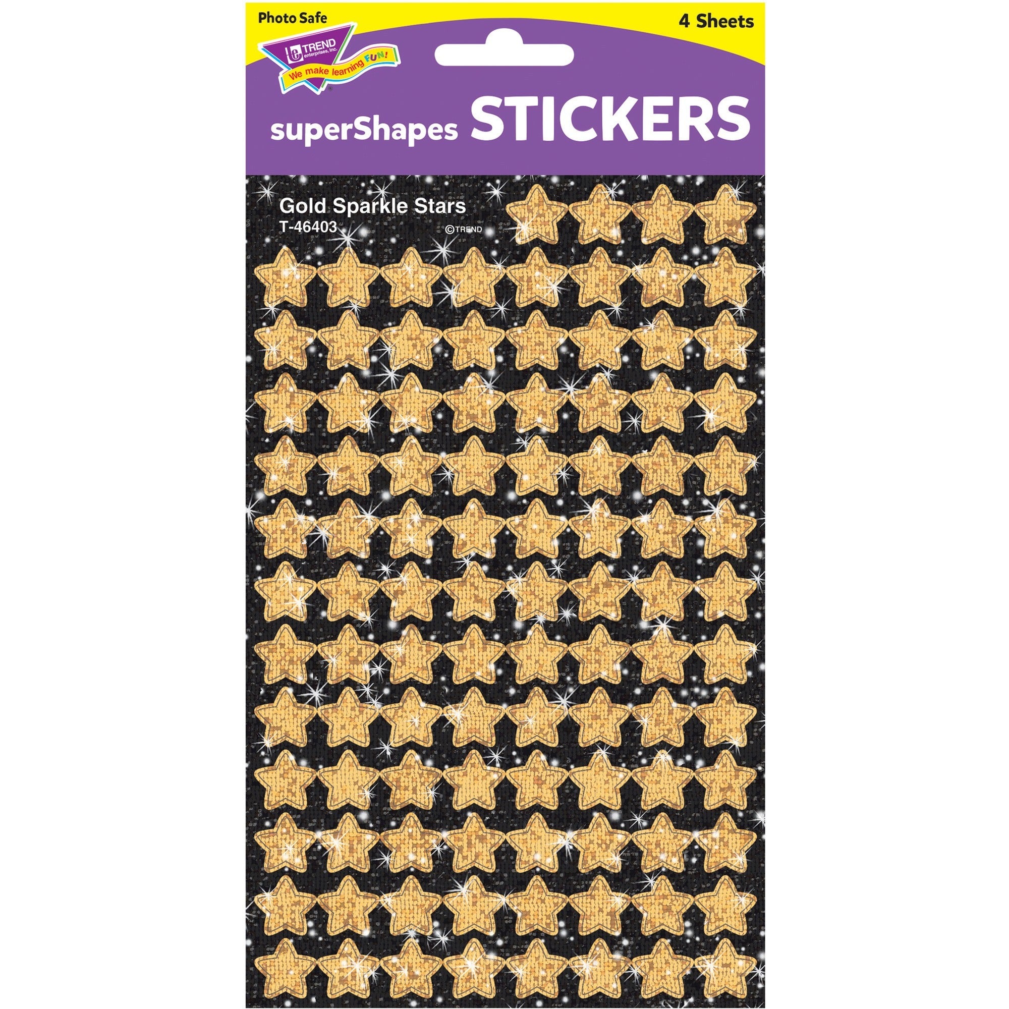 Trend Gold Sparkle Stars superShapes Stickers - Sparkle Stars Shape - Self-adhesive - Acid-free, Fade Resistant, Non-toxic, Photo-safe - Gold - 400 / Pack -