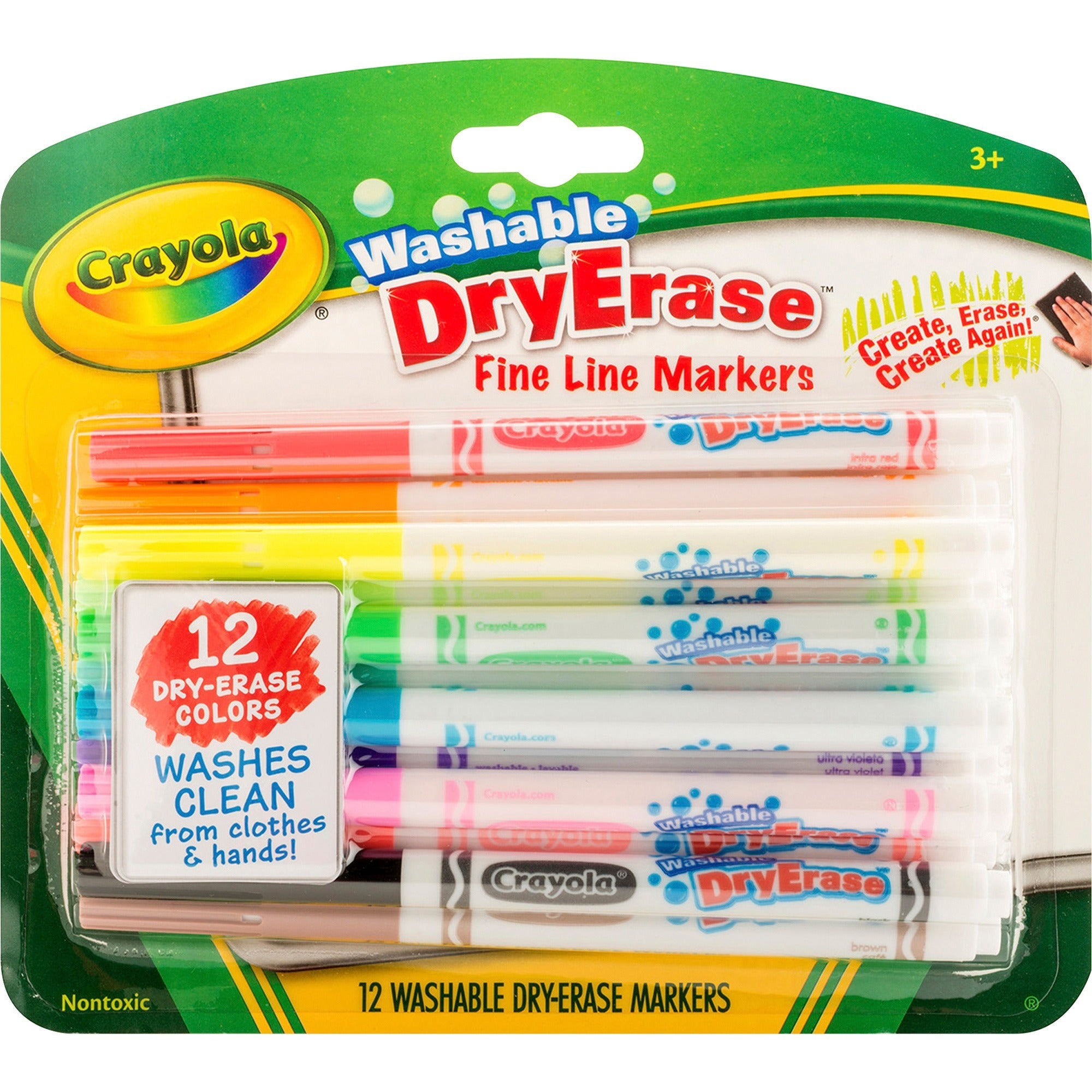 Crayola Washable Dry Erase Fine Line Markers - Fine Marker Point - Bullet Marker Point Style - Assorted - 12 / Set -