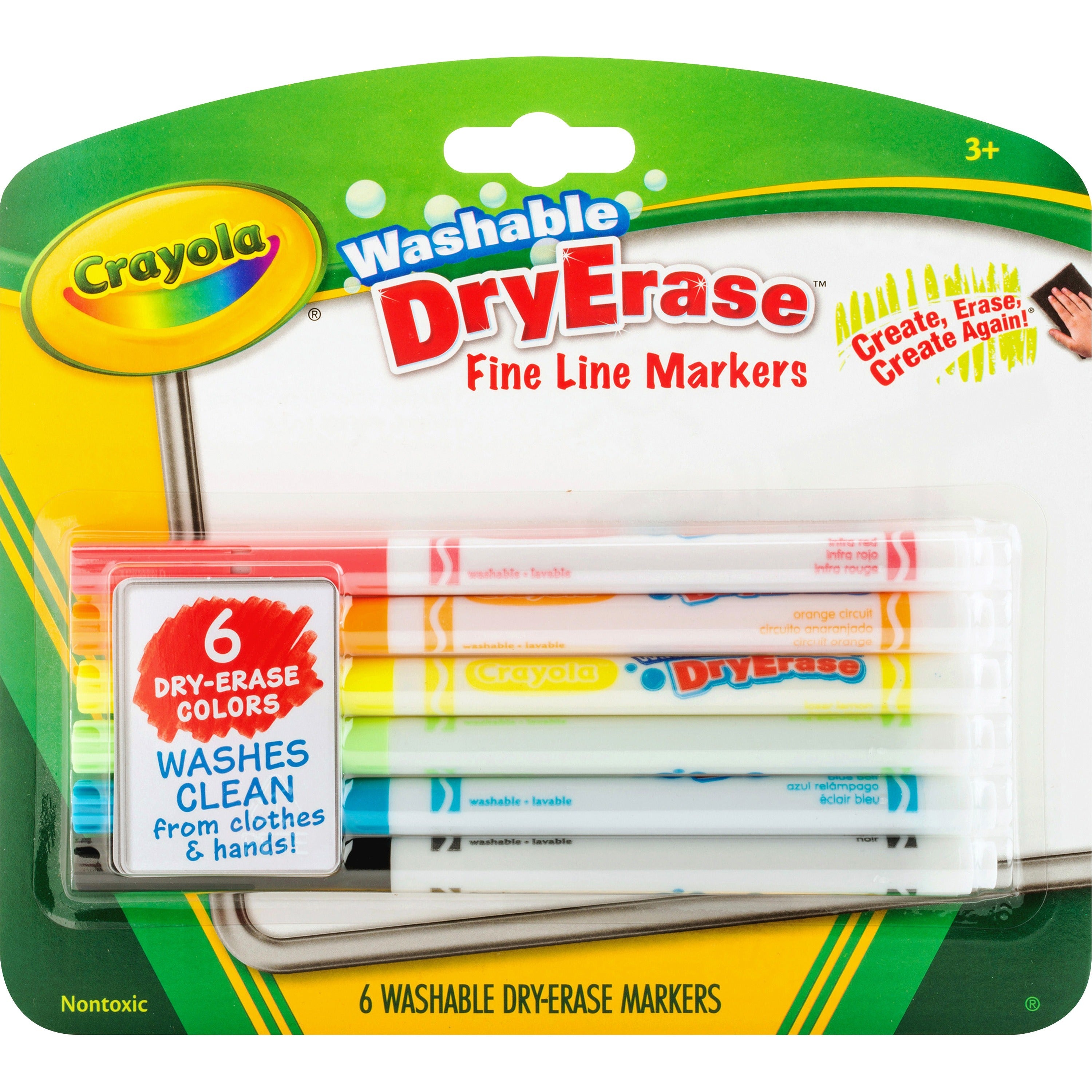 Crayola Washable Dry Erase Fine Line Markers - Bullet Marker Point Style - Assorted - 6 / Set -