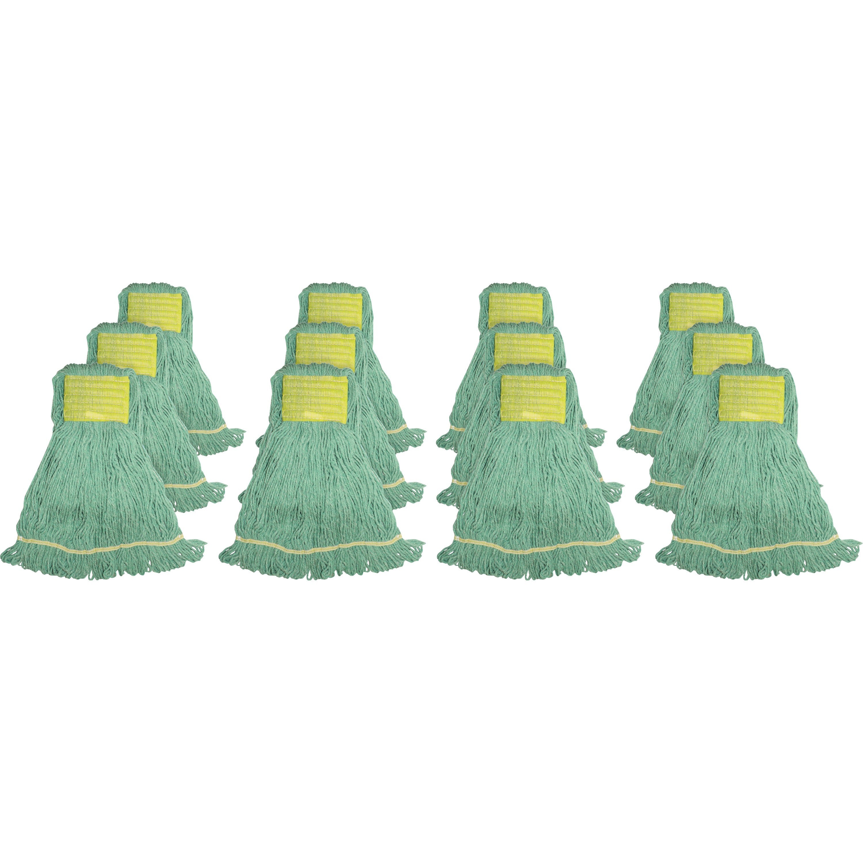 Genuine Joe Wide Band Small Mophead - Rayon, Cotton - Green Tint - 12 / Carton - 1