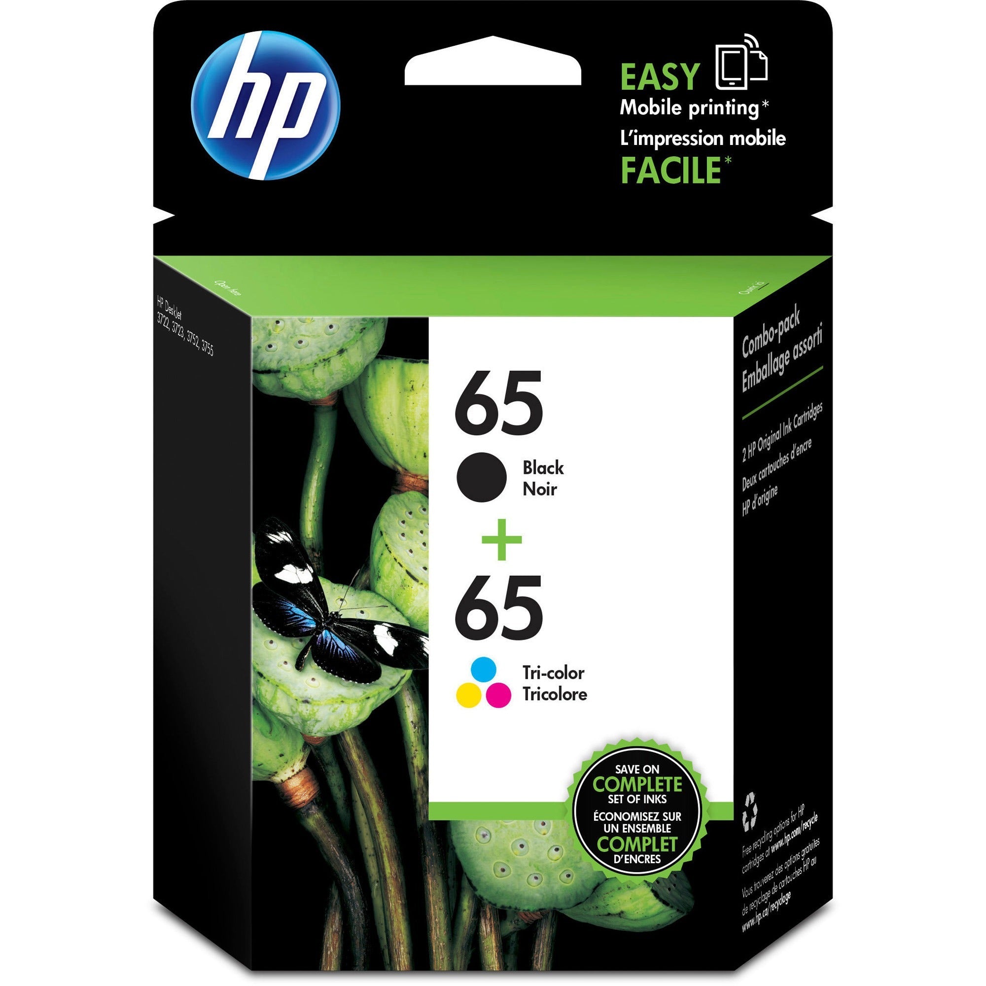 HP 65, (T0A36AN) 2-Pack Black/Tri-Color Original Ink Cartridges - 1
