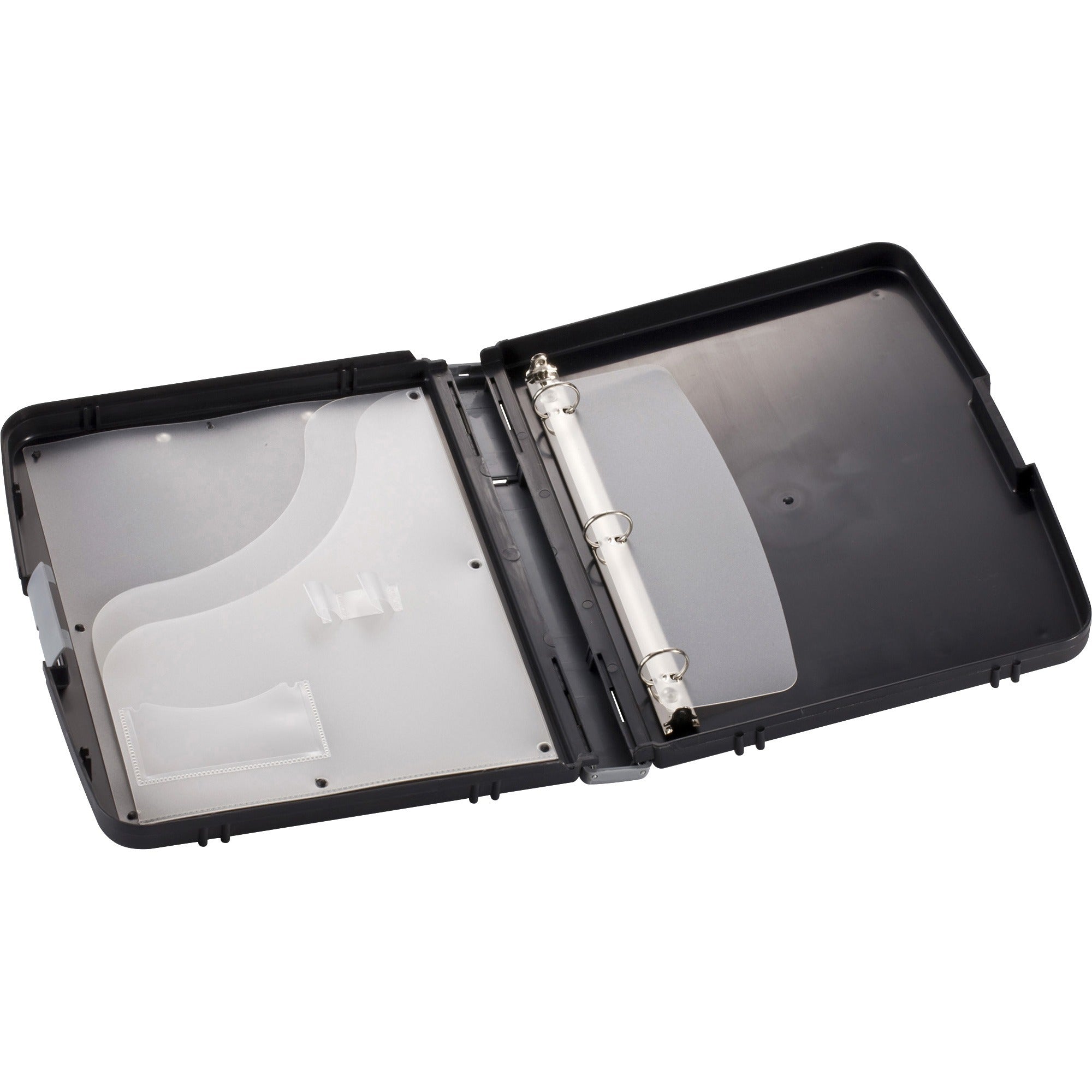 officemate-ringbinder-clipboard-storage-box-8-19-64--8-1-2-x-11-45-64--11-spring-clip-plastic-charcoal-1-each_oic83309 - 1