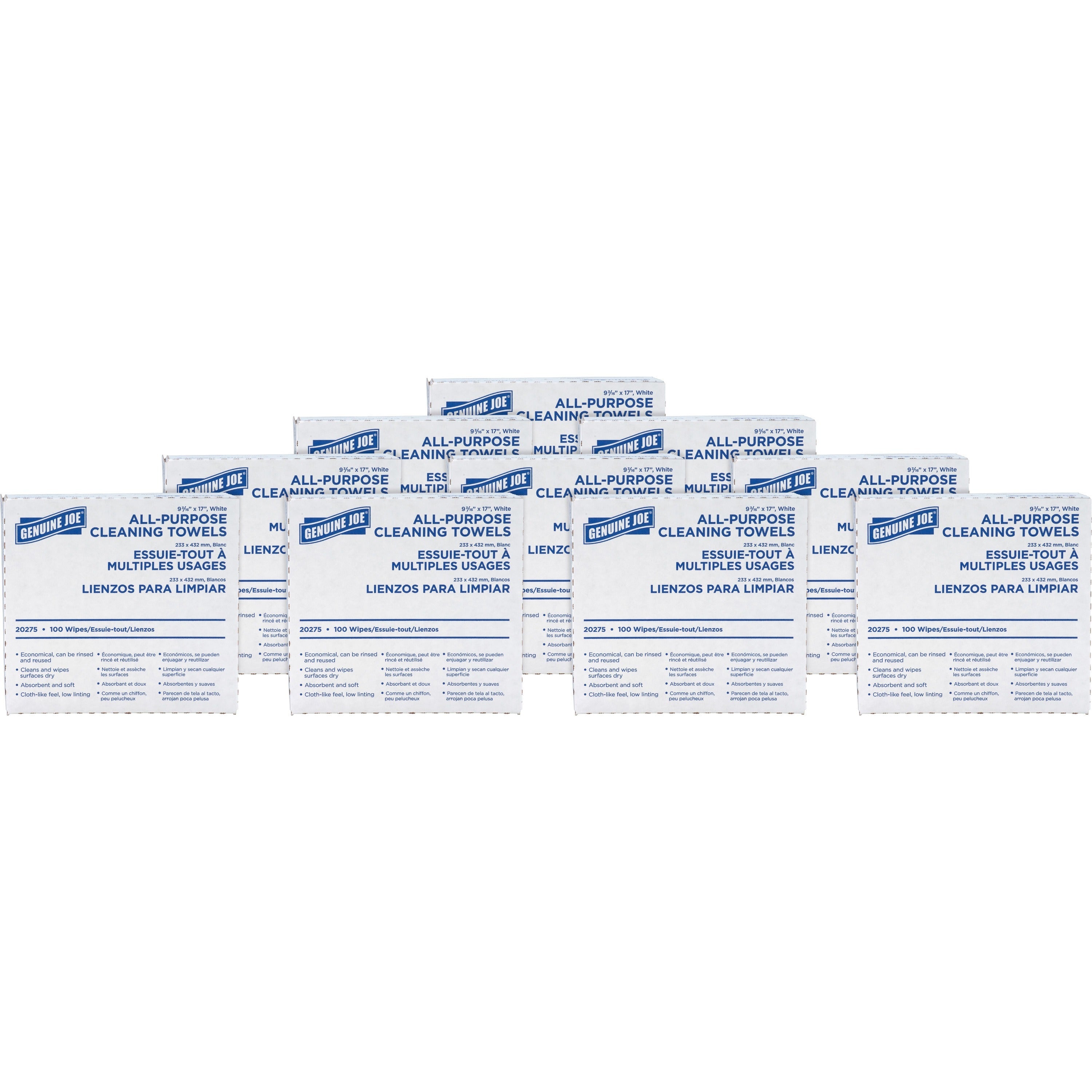genuine-joe-all-purpose-cleaning-towels-1650-x-950-white-fabric-soft-reusable-absorbent-medium-duty-for-multipurpose-100-per-box-10-carton_gjo20275ct - 1