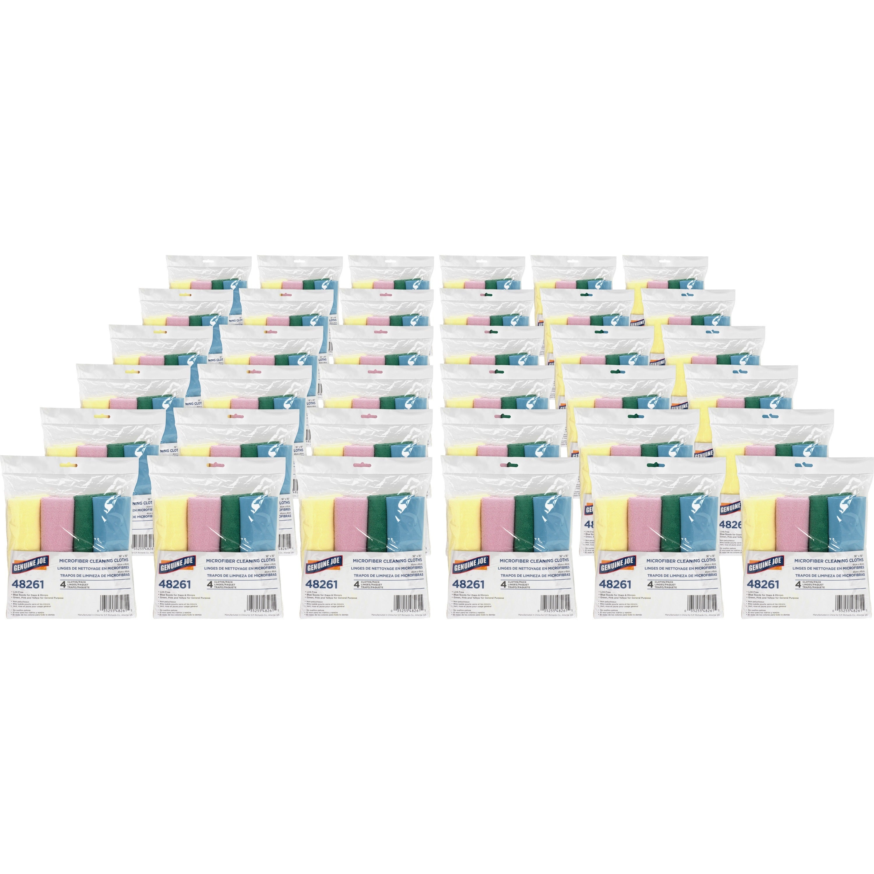 genuine-joe-color-coded-microfiber-cleaning-cloths-16-x-16-assorted-microfiber-lint-free-for-multipurpose-4-per-pack-36-carton_gjo48261ct - 1