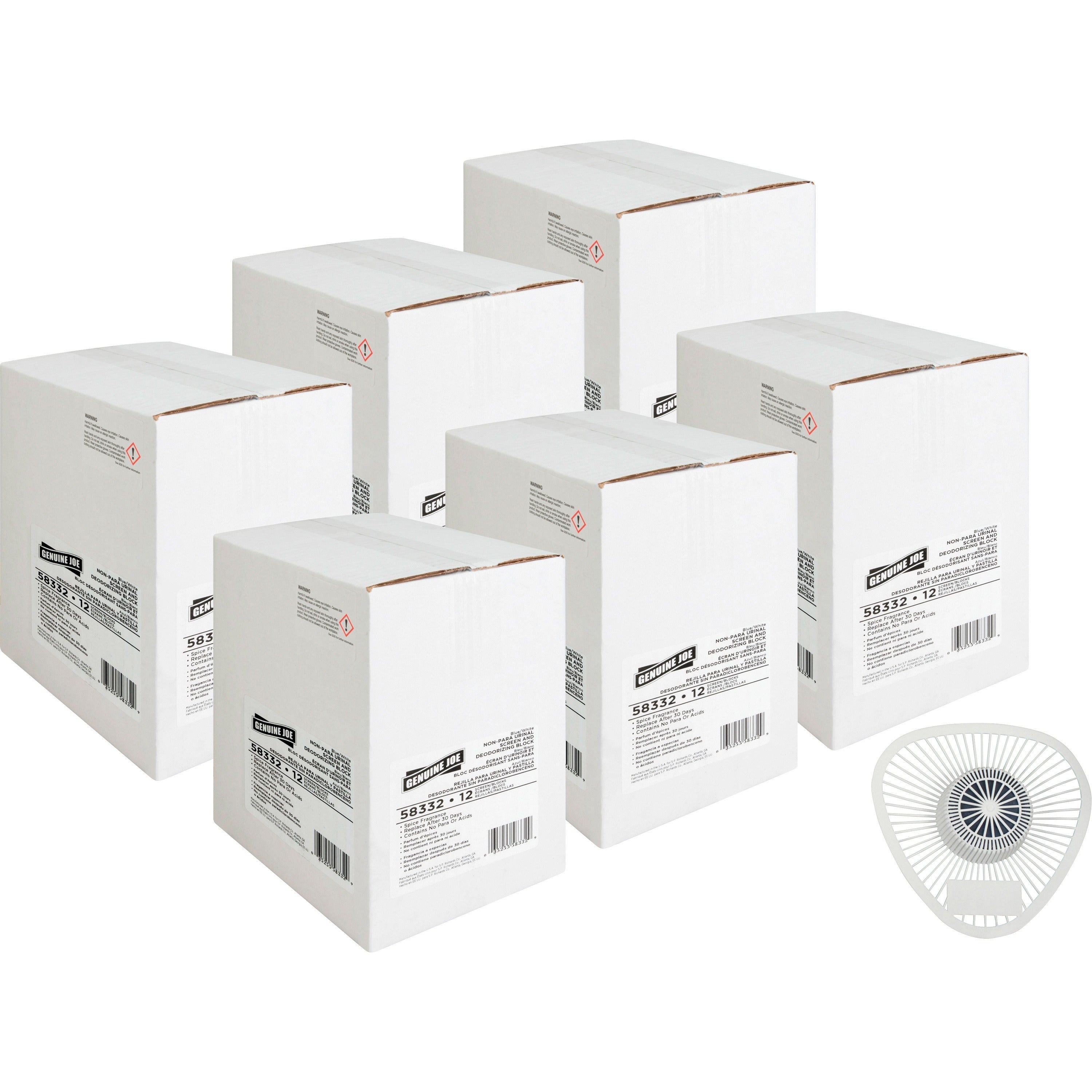 genuine-joe-non-para-spice-scent-urinal-screen-lasts-upto-30-days-non-para-deodorizer-odor-neutralizer-acid-free-water-soluble-72-carton-blue_gjo58332ct - 1