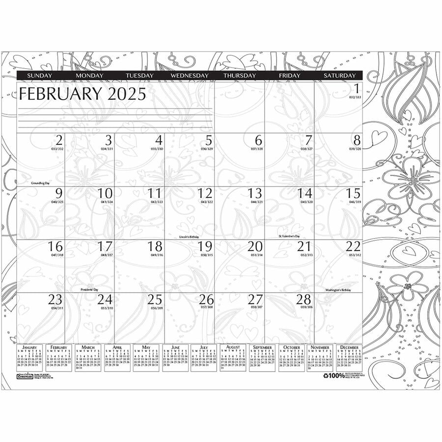 House of Doolittle Doodle Monthly Desk Pad - Julian Dates - Monthly - 12 Month - January 2024 - December 2024 - 1 Month Single Page Layout - Desk Pad - Black/White - 17" Height x 22" Width - Notes Area, Reference Calendar - 1 Each - 2