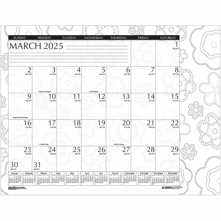 House of Doolittle Doodle Monthly Desk Pad - Julian Dates - Monthly - 12 Month - January 2024 - December 2024 - 1 Month Single Page Layout - Desk Pad - Black/White - Paper - 13" Height x 18.5" Width - Notes Area, Reference Calendar - 1 Each - 2