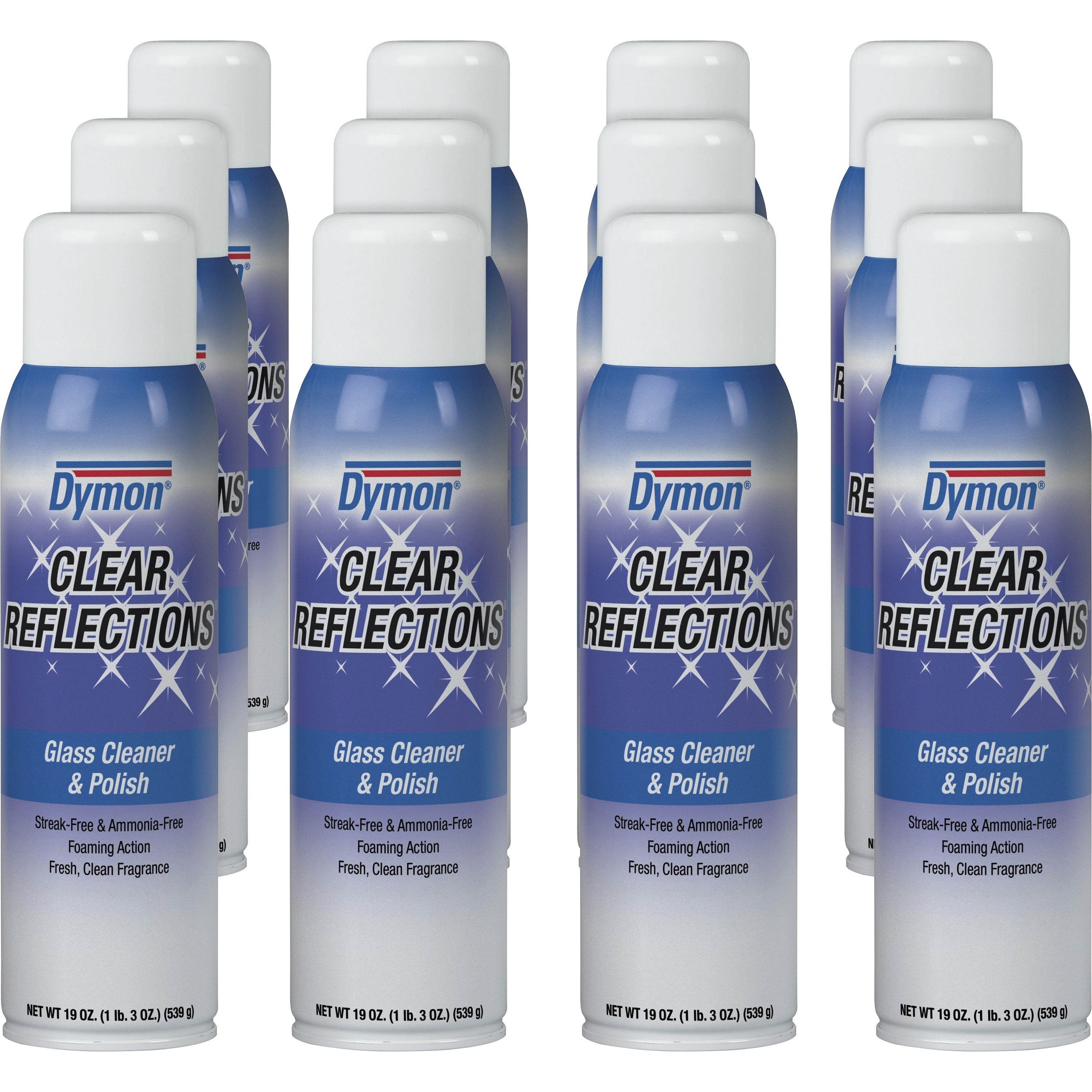 dymon-clear-reflections-aerosol-glass-cleaner-19-fl-oz-06-quart-12-carton-residue-free-silver-blue_itw38520ct - 1