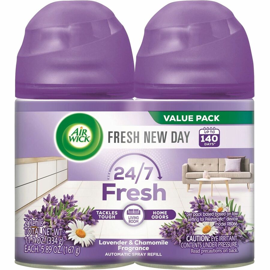 Air Wick Lavender Refill Pack - Aerosol - 5.90 oz - Lavender, Chamomile - 60 Day - 3 / Carton - Odor Neutralizer, Long Lasting
