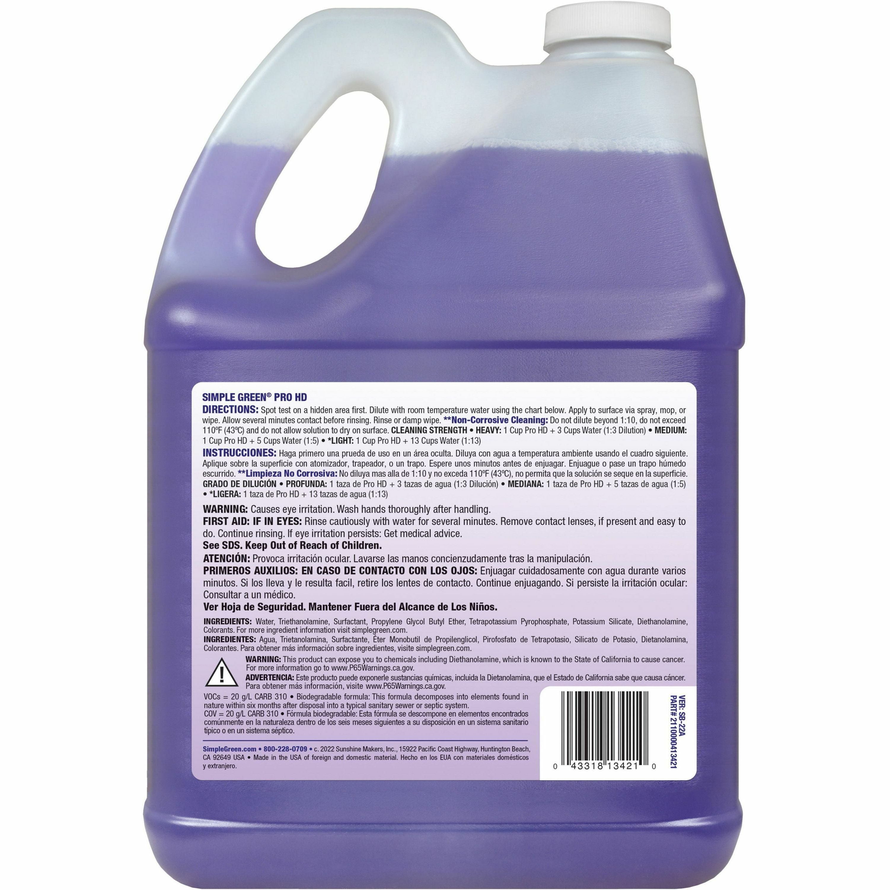Simple Green Pro HD All-In-One Heavy-Duty Cleaner - Concentrate - 128 fl oz (4 quart) - 4 / Carton - Heavy Duty, Non-corrosive, Deodorize, Fragrance-free, Chlorine-free, Phosphate-free - Clear - 2