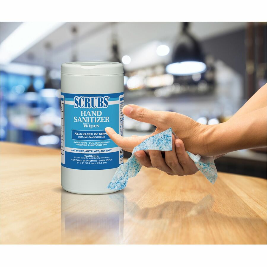 scrubs-hand-sanitizer-wipes-blue-white-abrasive-non-scratching-textured-anti-bacterial-for-hand-85-per-canister-6-carton_itw90985ct - 2