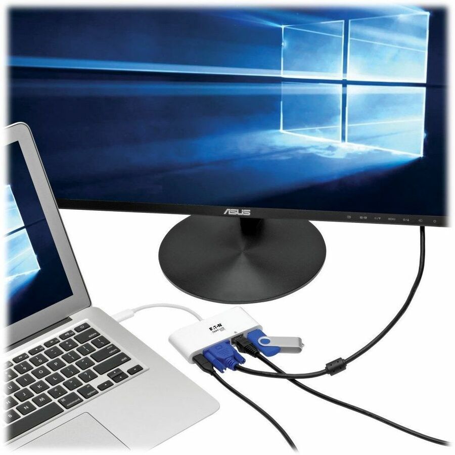 Tripp Lite by Eaton USB-C Multiport Adapter VGA USB 3.x (5Gbps) Hub Port Gigabit Ethernet and 60W PD Charging White - for Notebook/Tablet PC - 2 x USB Ports - 2 x USB 3.0 - Network (RJ-45) - VGA - Wired - 3