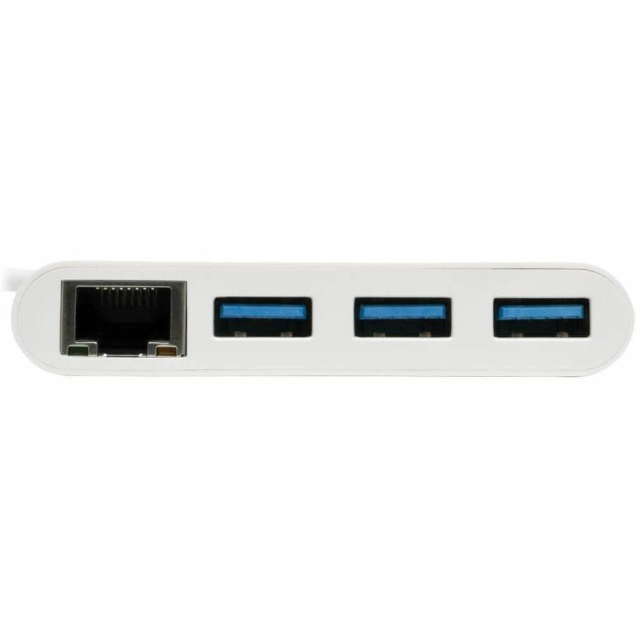 Tripp Lite by Eaton 3-Port USB 3.x (5Gbps) Hub with LAN Port USB-C to 3x USB-A Ports and Gigabit Ethernet White - USB Type C - External - 3 USB Port(s) - 1 Network (RJ-45) Port(s) - 3 USB 3.1 Port(s) - 3