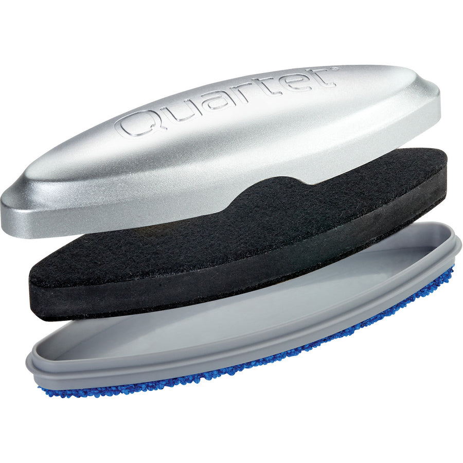quartet-premium-glass-board-eraser-2-width-x-650-length-used-as-ink-remover-residue-remover-magnetic-durable-easy-grip-handle-silver-felt-microfiber-1each_qrtsfeb3 - 2