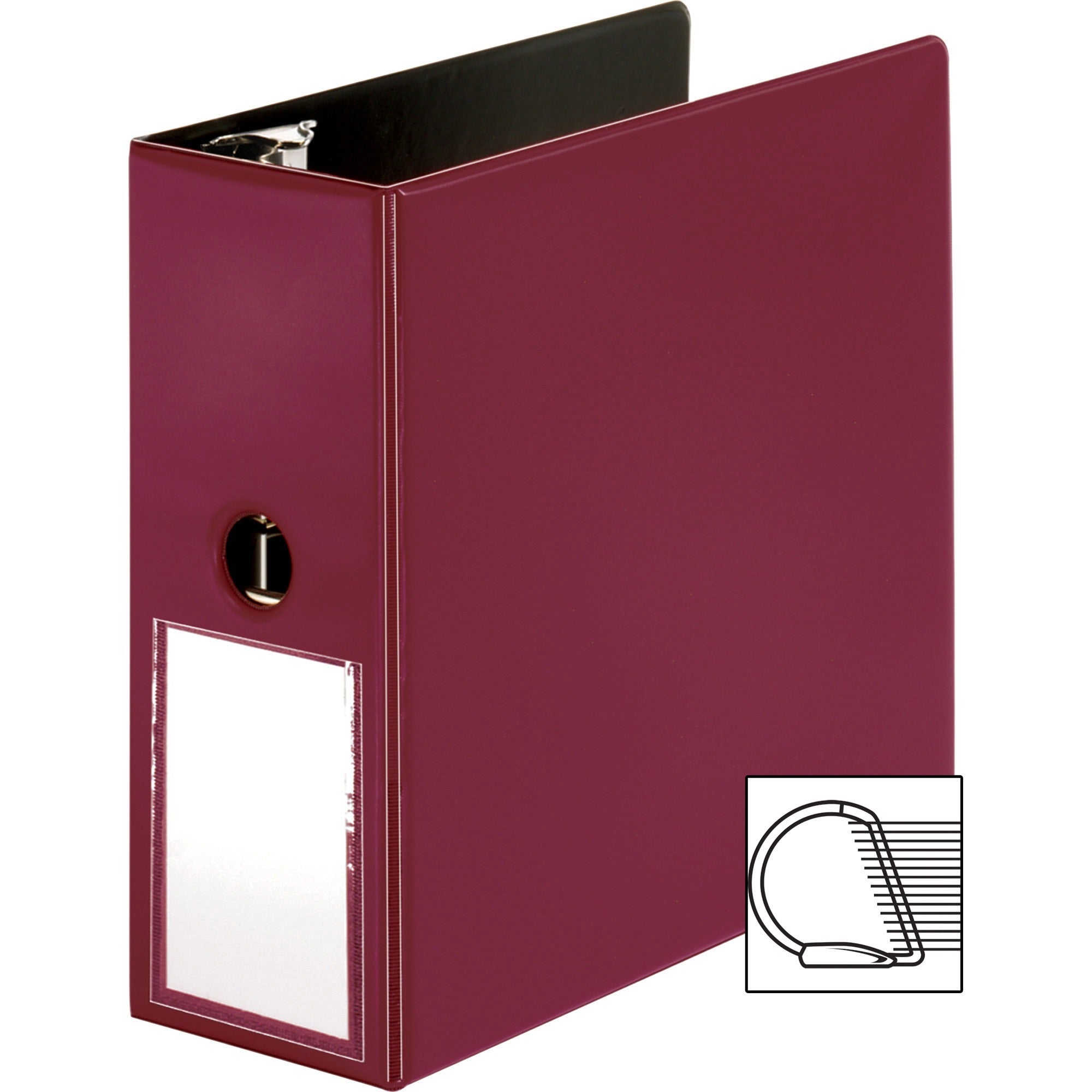 business-source-5-d-ring-binder-5-binder-capacity-1050-sheet-capacity-slant-d-ring-fasteners-internal-pockets-burgundy-transparent-lay-flat-label-holder-spine-1-each_bsn33122 - 1