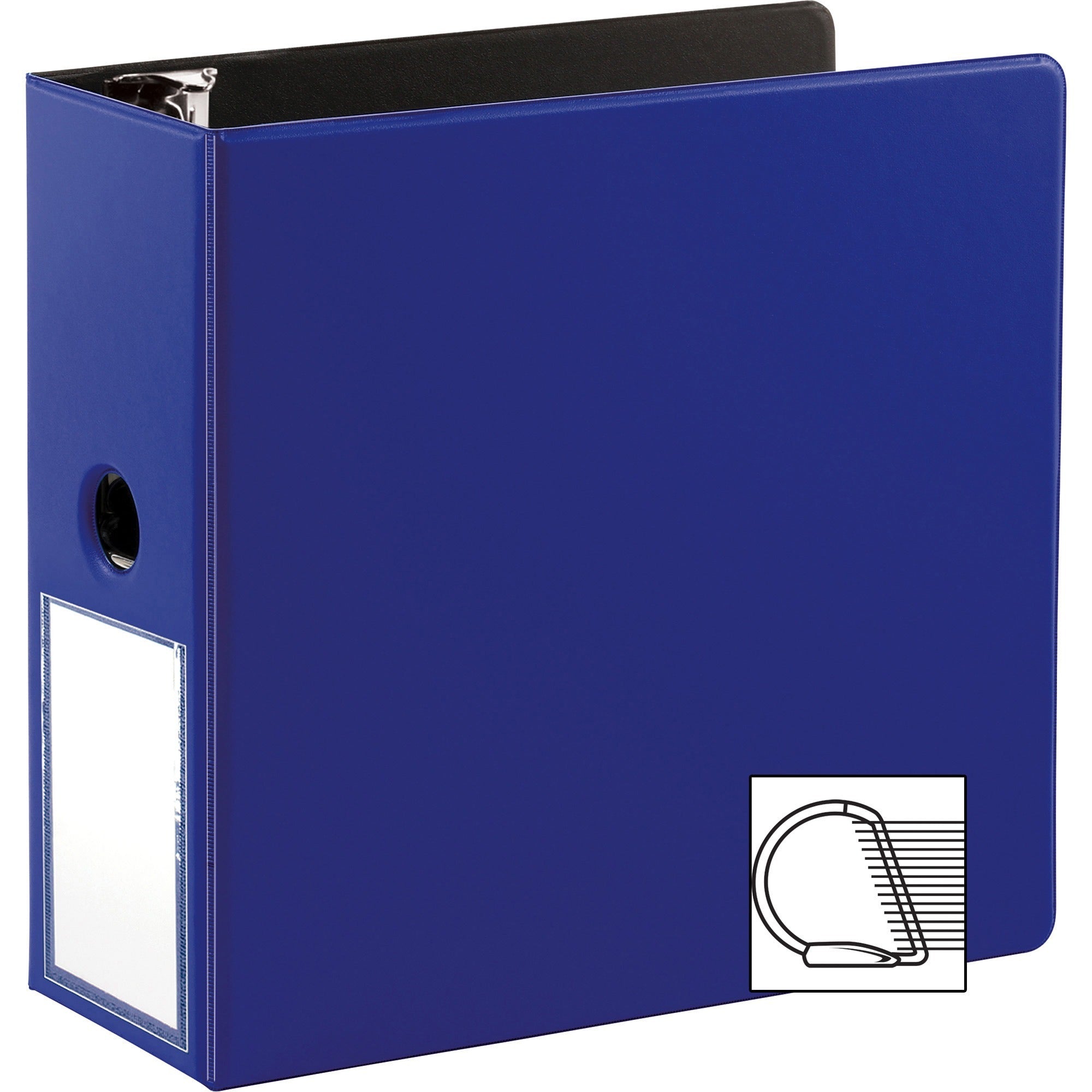 business-source-5-d-ring-binder-5-binder-capacity-1050-sheet-capacity-slant-d-ring-fasteners-internal-pockets-navy-transparent-lay-flat-label-holder-spine-1-each_bsn33123 - 1