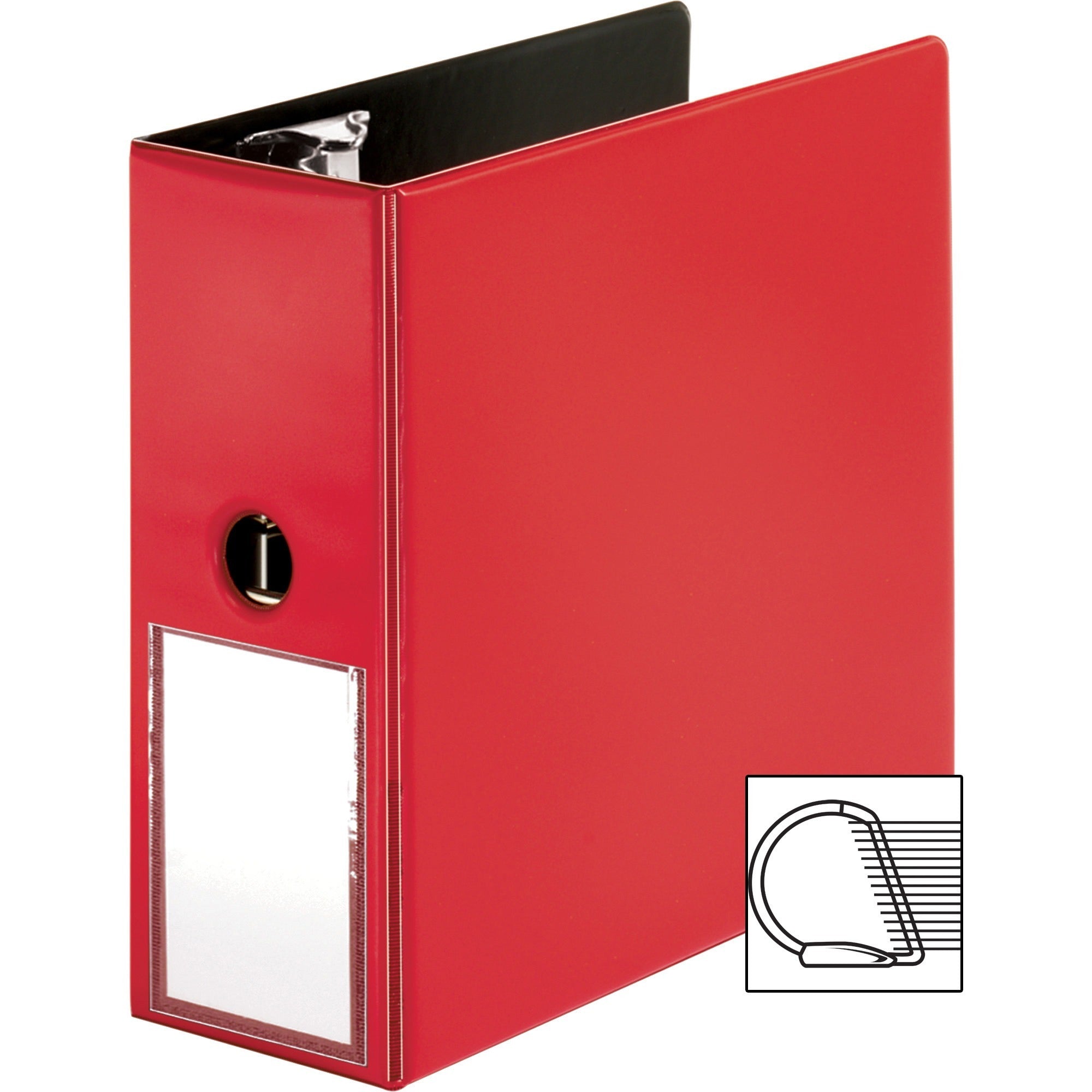 business-source-5-d-ring-binder-5-binder-capacity-1050-sheet-capacity-slant-d-ring-fasteners-internal-pockets-red-transparent-lay-flat-label-holder-spine-1-each_bsn33124 - 1