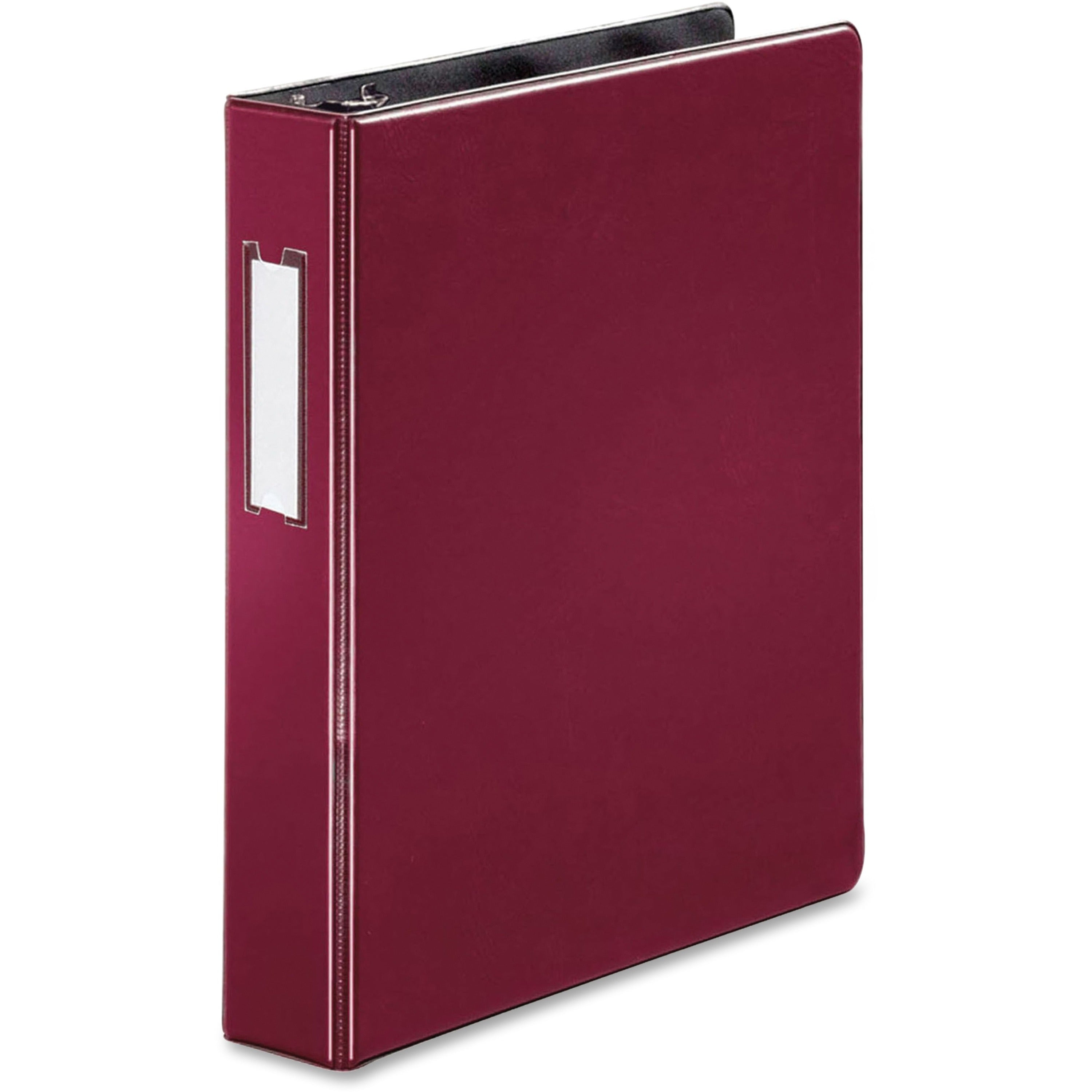 business-source-15-d-ring-binder-1-1-2-binder-capacity-375-sheet-capacity-slant-d-ring-fasteners-internal-pockets-burgundy-lay-flat-label-holder-1-each_bsn33126 - 1