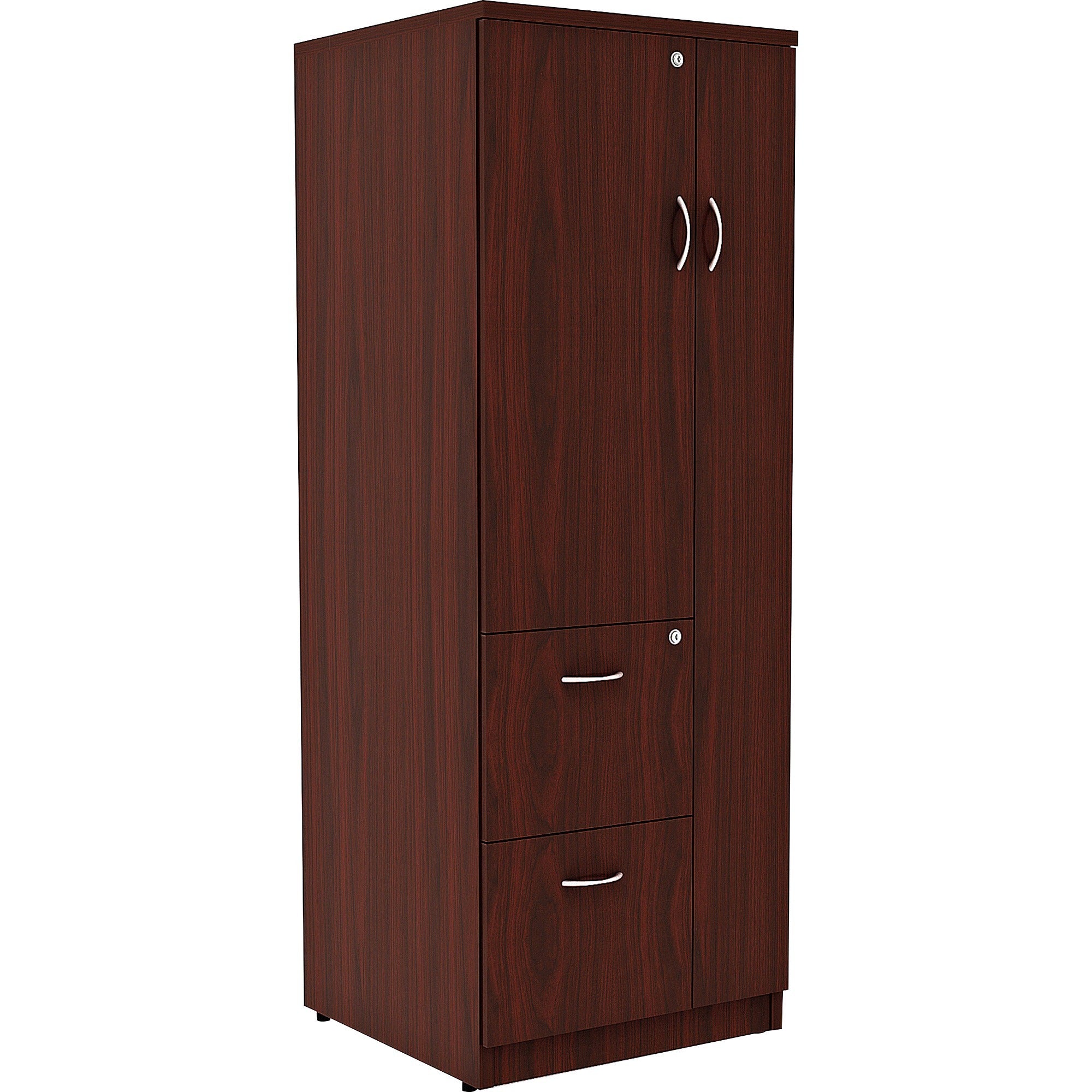 lorell-essentials-revelance-tall-storage-cabinet-236-x-236656-cabinet-05-compartment-2-x-storage-drawers-1-doors-finish-mahogany-laminate_llr69897 - 1