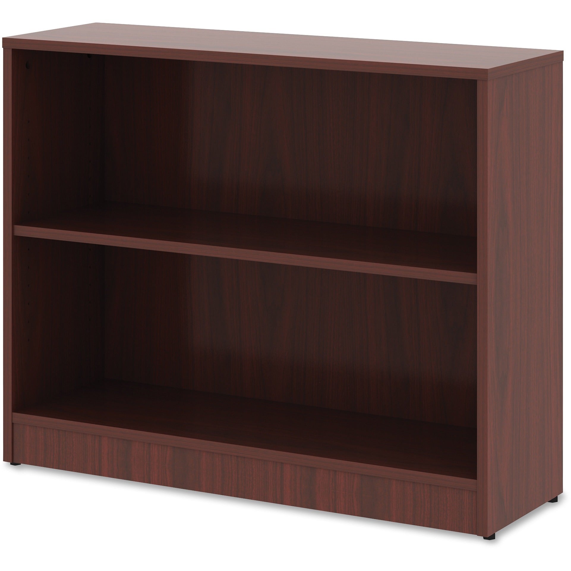 lorell-laminate-bookcase-2-shelfves-295-height-x-36-width-x-12-depth-sturdy-adjustable-feet-adjustable-shelf-thermofused-laminate-tfl-mahogany-laminate-1-each_llr99778 - 2