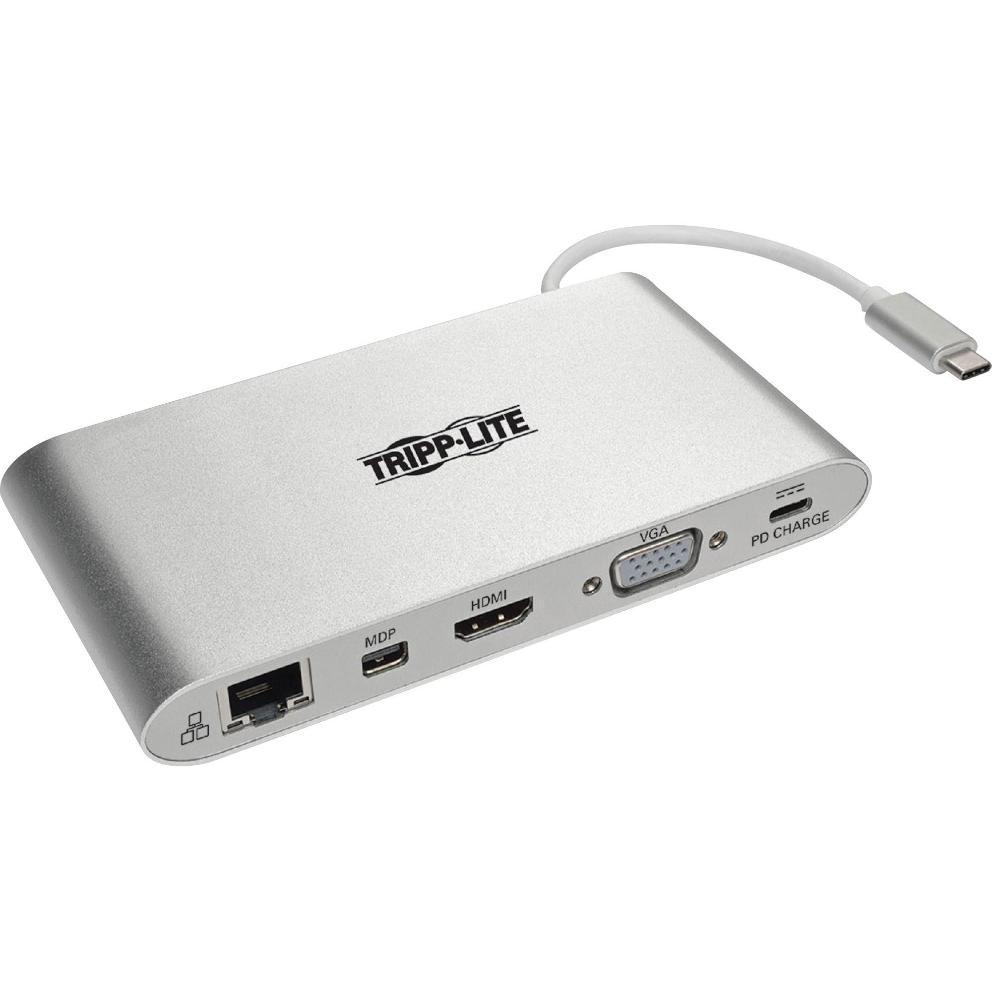 tripp-lite-by-eaton-usb-c-dock-dual-display-4k-hdmi-mdp-vga-usb-3x-5gbps-usb-a-c-hub-gbe-memory-card-100w-pd-charging-docking-station-for-notebook-tablet-pc-usb-type-c-3-x-usb-ports-3-x-usb-30-network-rj-45-hdmi-vga-mini-displ_trpu442dock1 - 1