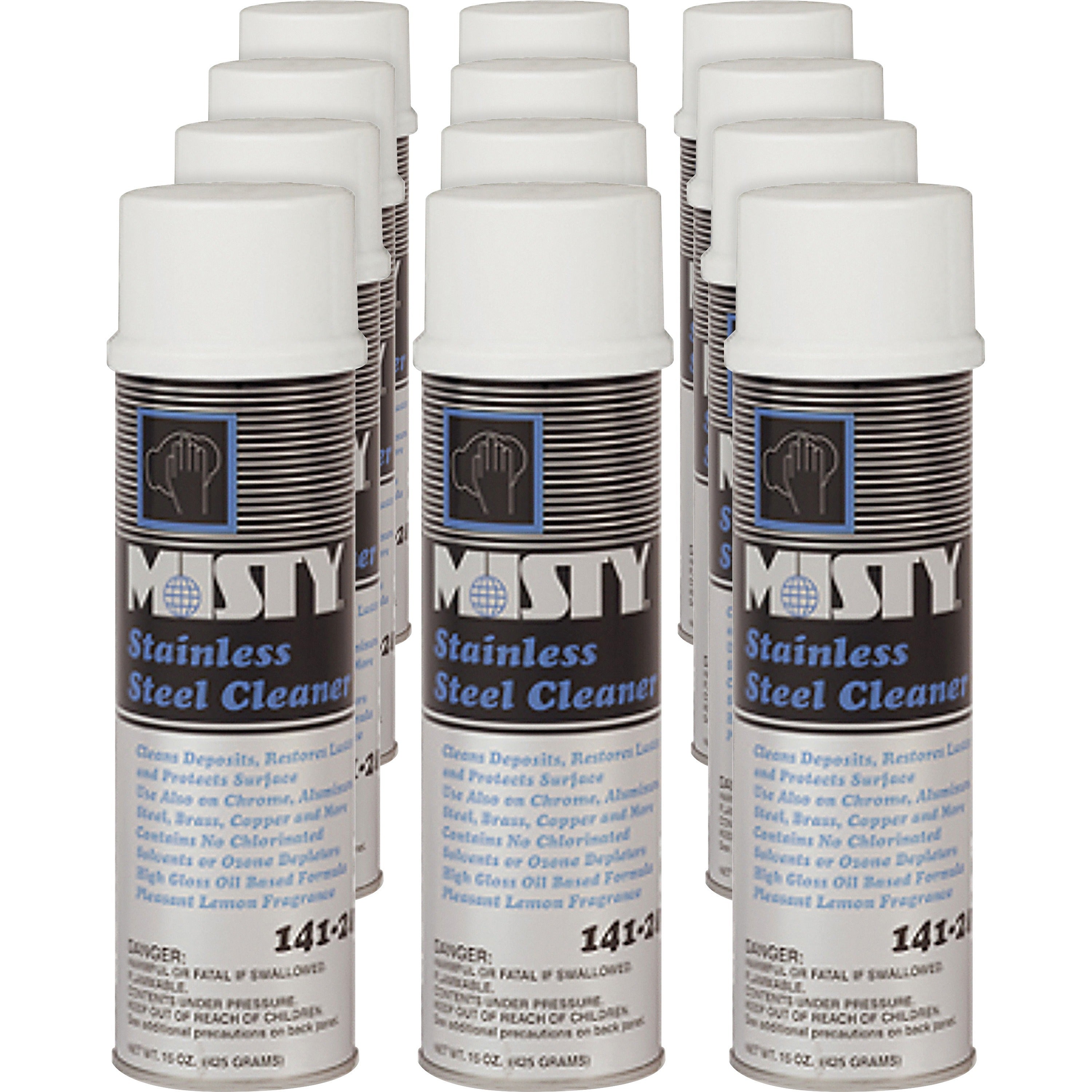 MISTY Stainless Steel Cleaner - Lemon Scent - 12 / Carton - Oil Based - Silver, Black