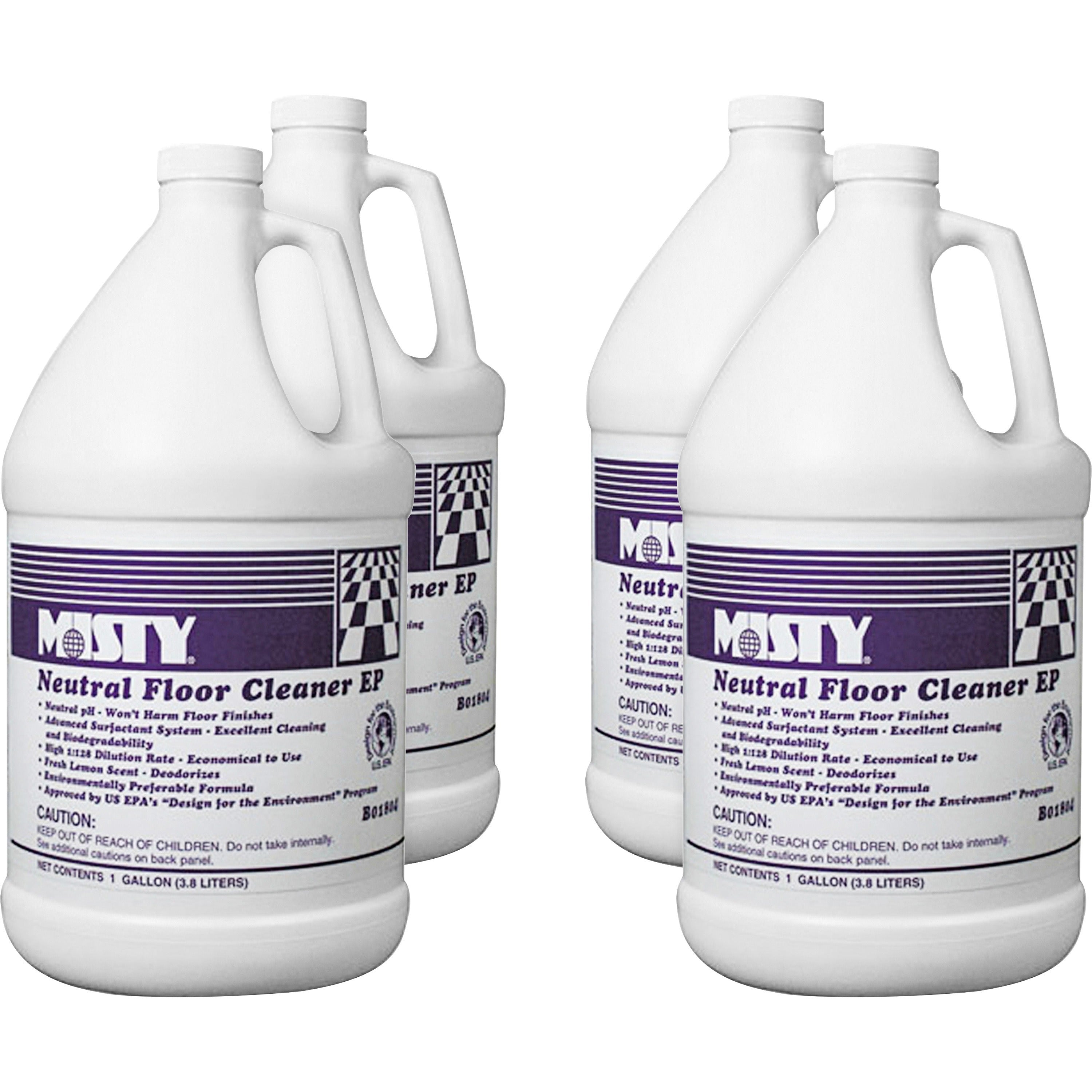 MISTY Neutral Floor Cleaner - Concentrate - 128 fl oz (4 quart) - Lemon Scent - 4 / Carton - Environmentally Friendly, Pleasant Scent - Green - 1