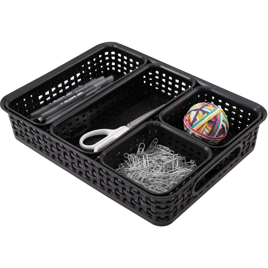 advantus-5-pack-plastic-weave-bins-desktop-black-plastic-5-pack_avt37530 - 2