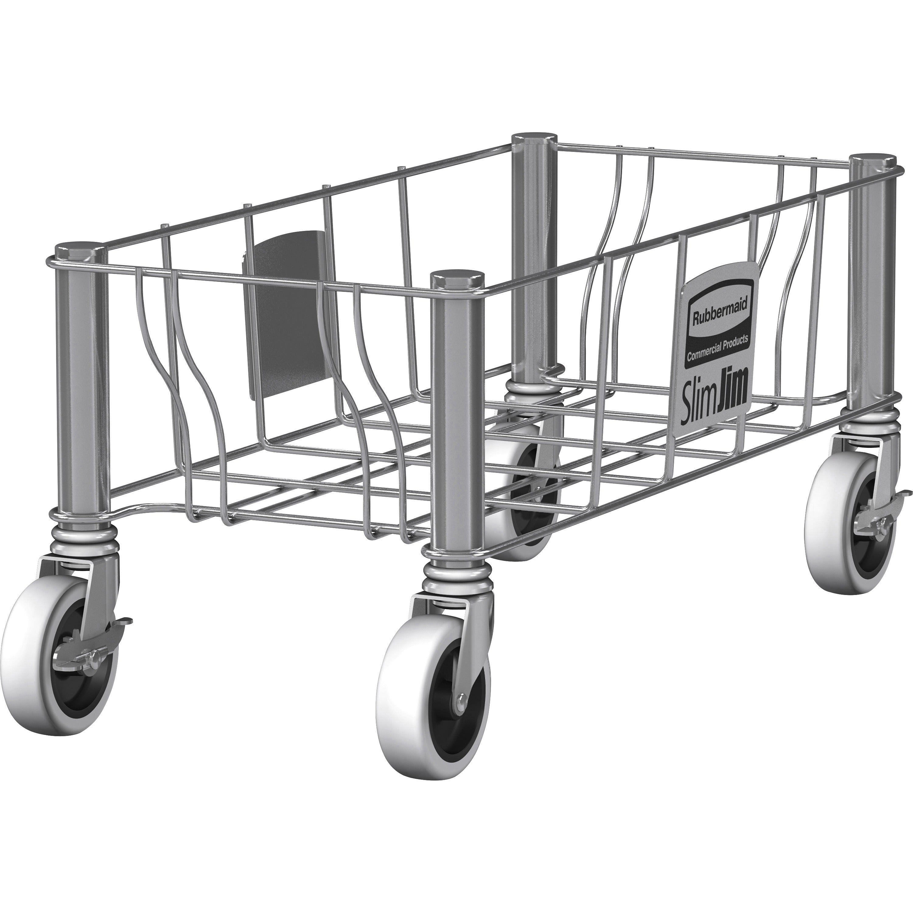 rubbermaid-commercial-1968468-slim-jim-stainless-steel-single-dolly-for-slim-jim-containers-100-lb-capacity-3-caster-size-stainless-steel-204-length-x-93-width-x-9-height-satin-stainless-1-each_rcp1968468 - 1