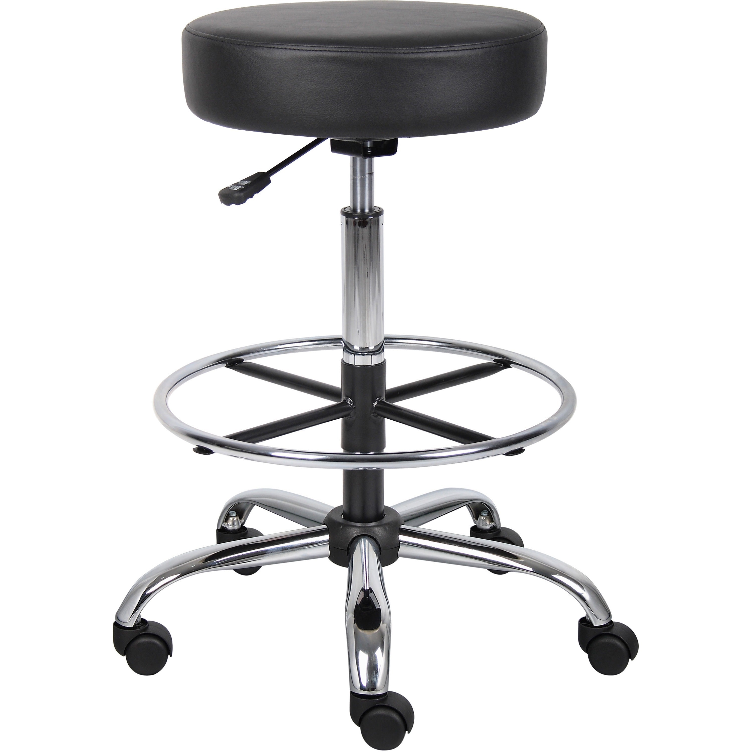 Boss Drafting Stool - Black Vinyl Seat - Chrome, Black Chrome Frame - 5-star Base - 1 Each