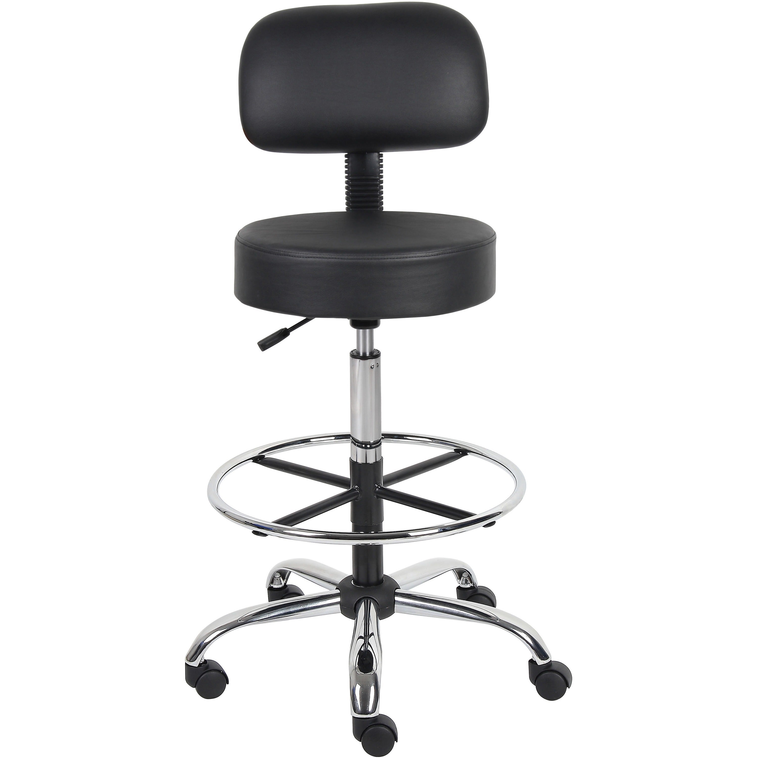 Boss Drafting Stool - Black Vinyl Seat - Black Back - Chrome, Black Chrome Frame - 5-star Base - 1 Each - 2