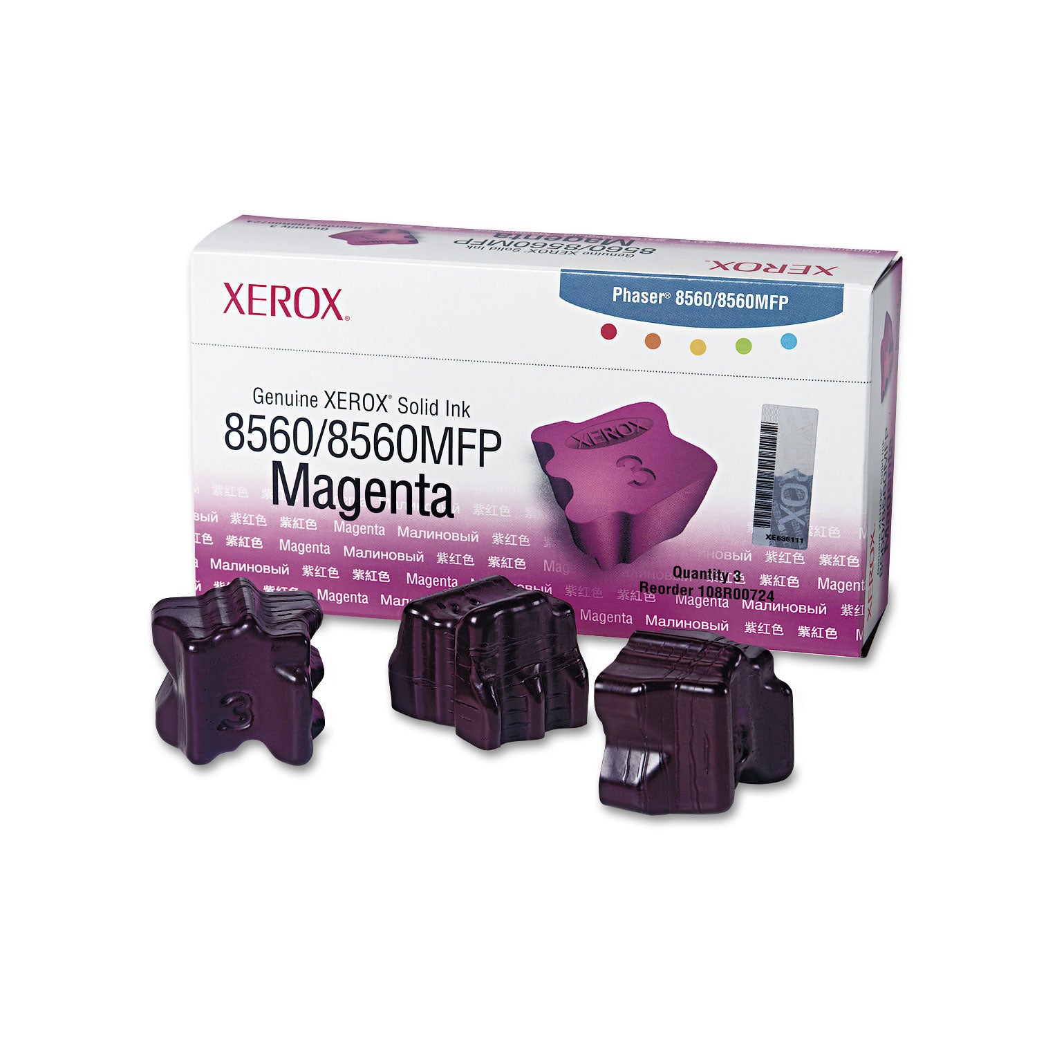 108R00724 Solid Ink Stick, 3,400 Page-Yield, Magenta, 3/Box -