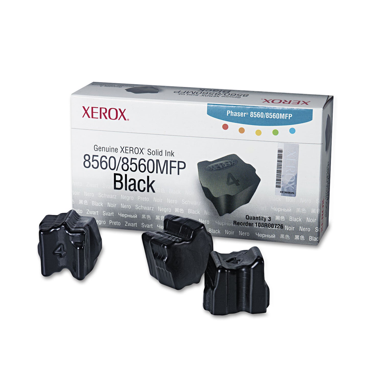 108R00726 Solid Ink Stick, 3,400 Page-Yield, Black, 3/Box -
