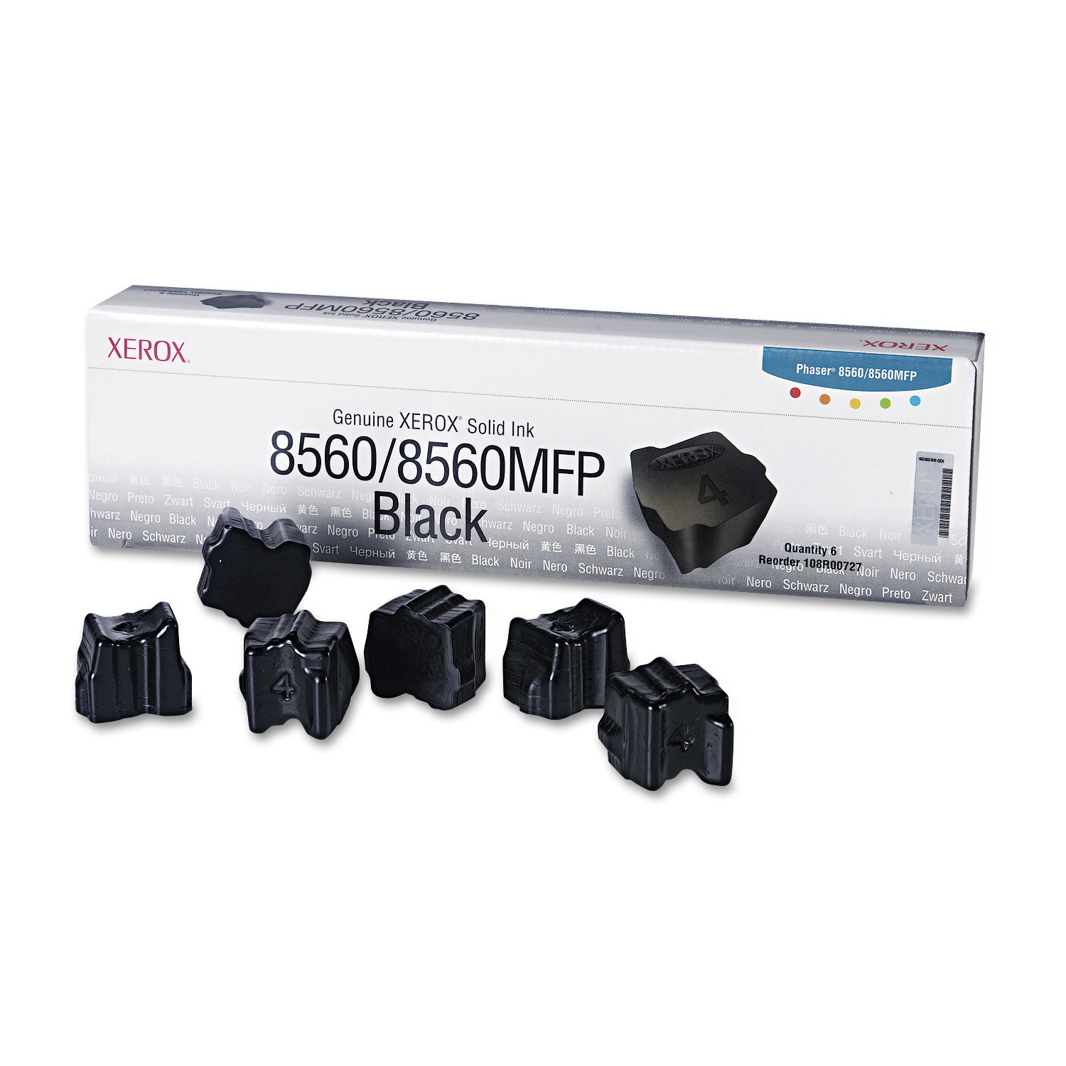 108R00727 Solid Ink Stick, 6,800 Page-Yield, Black, 6/Box -