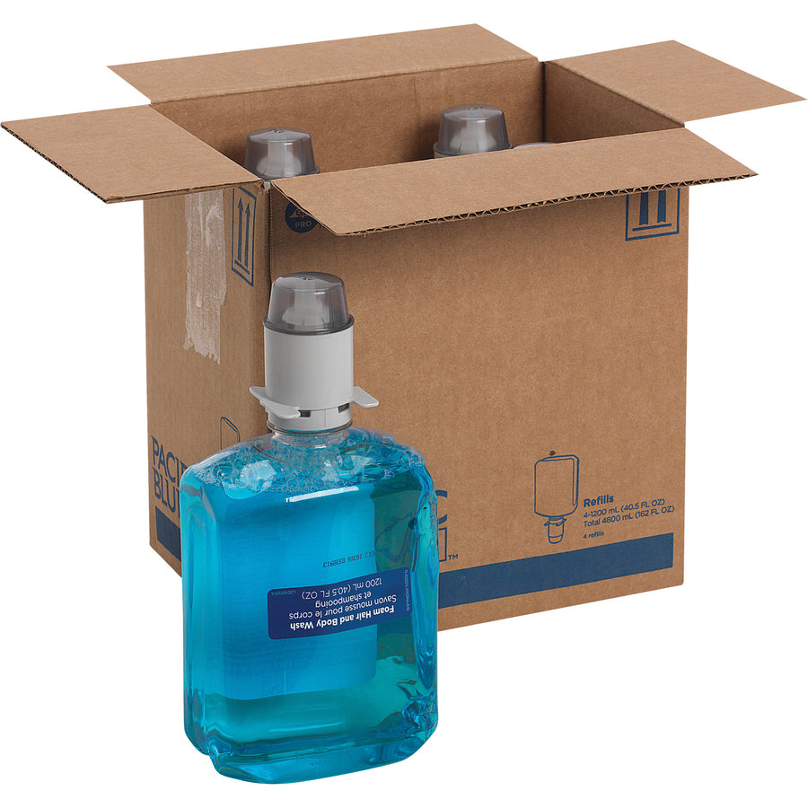 pacific-blue-ultra-hair-and-body-wash-manual-dispenser-refills-406-fl-oz-1200-ml-squeeze-bottle-dispenser-dirt-remover-bacteria-remover-hair-body-skin-blue-hygienic-rich-lather-ph-balanced-4-carton_gpc43024 - 2
