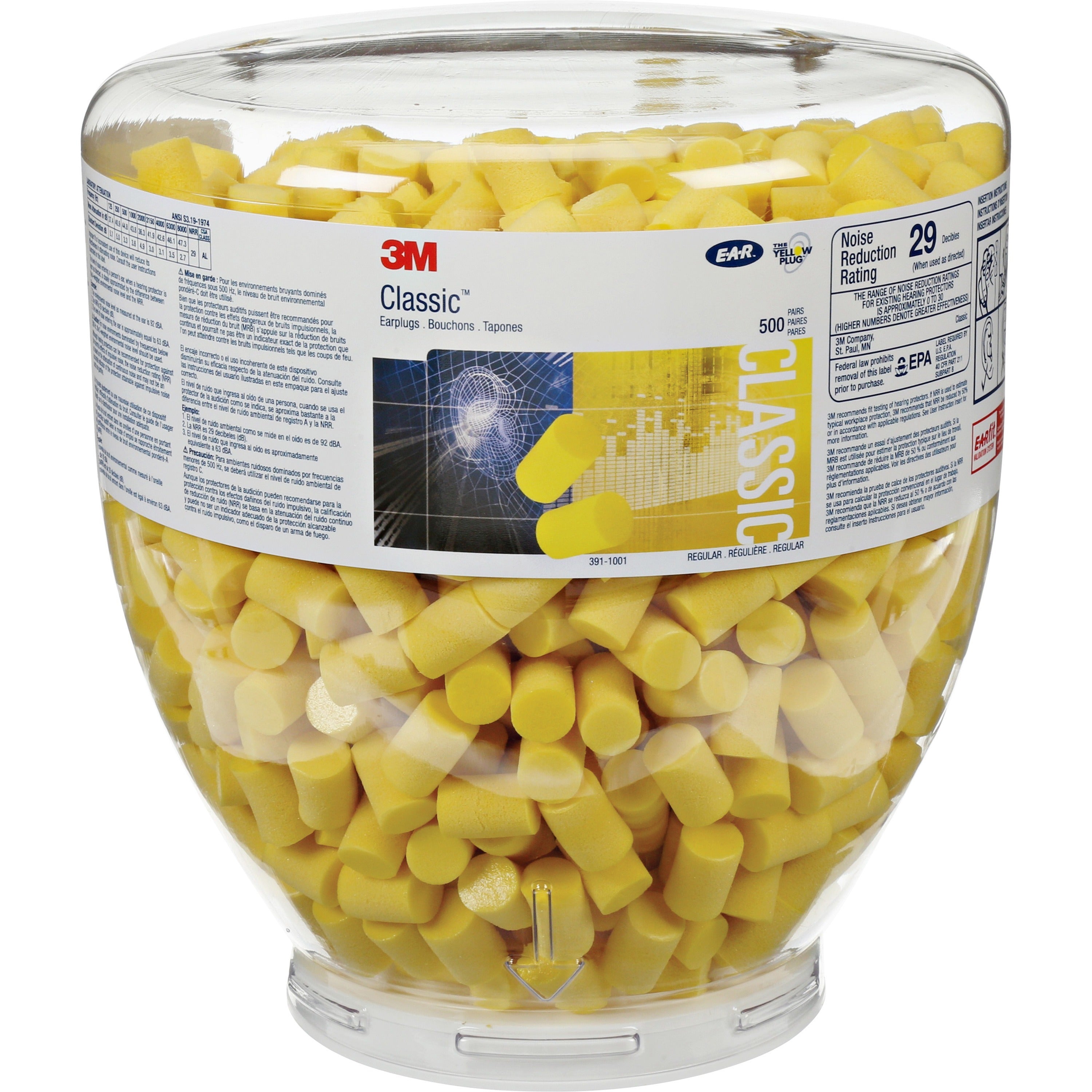 e-a-r-classic-earplugs-1000-bottle-yellow-polyurethane-foam-medium_mmm3911001 - 1