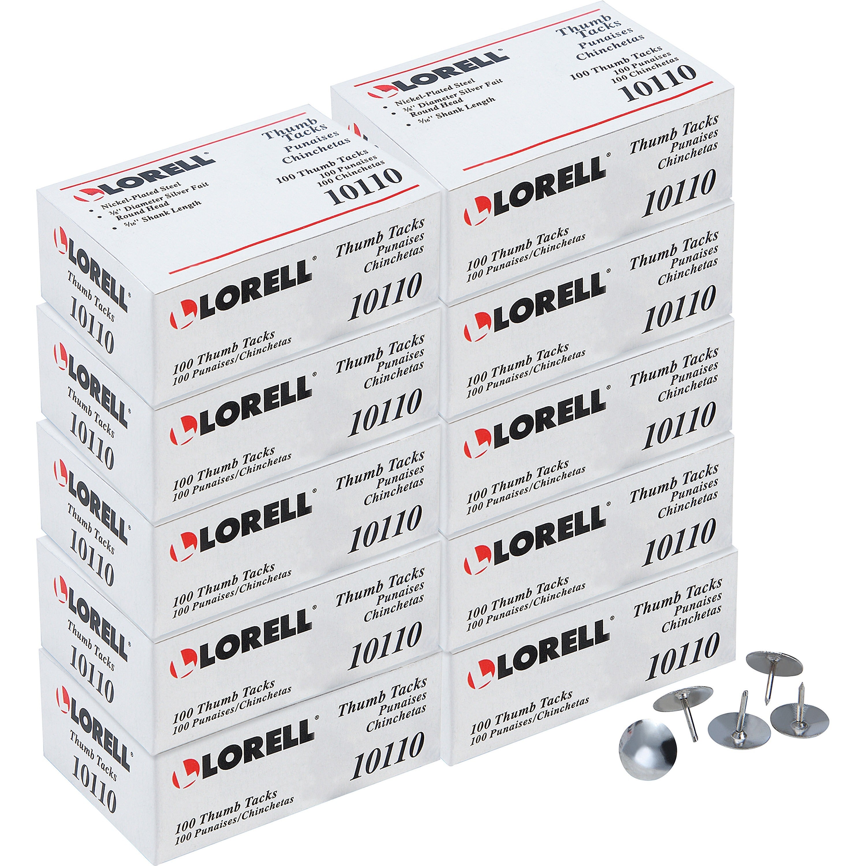 lorell-5-16-long-thumb-tacks-031-shank-038-head-for-schedule-wall-10-carton-silver-nickel-plated-steel_llr10110bx - 1