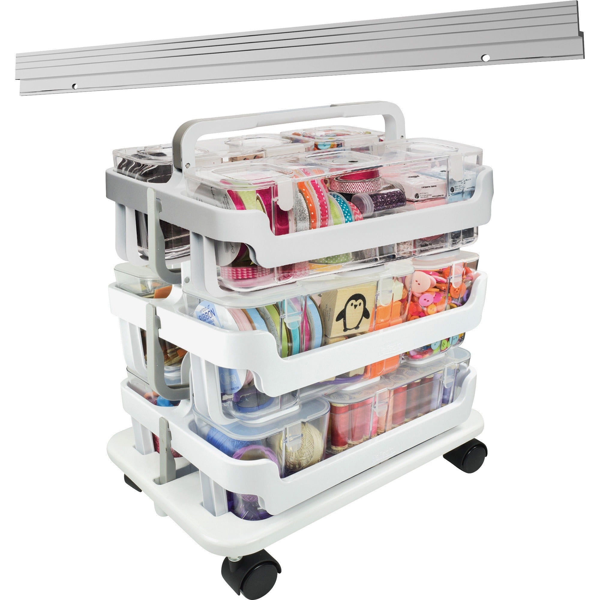 Deflecto Stackable Caddy Organizer Multi-Pack Bundle - 17.3" Height x 16" Width x 11" DepthFloor - White - 1 / Set - 1